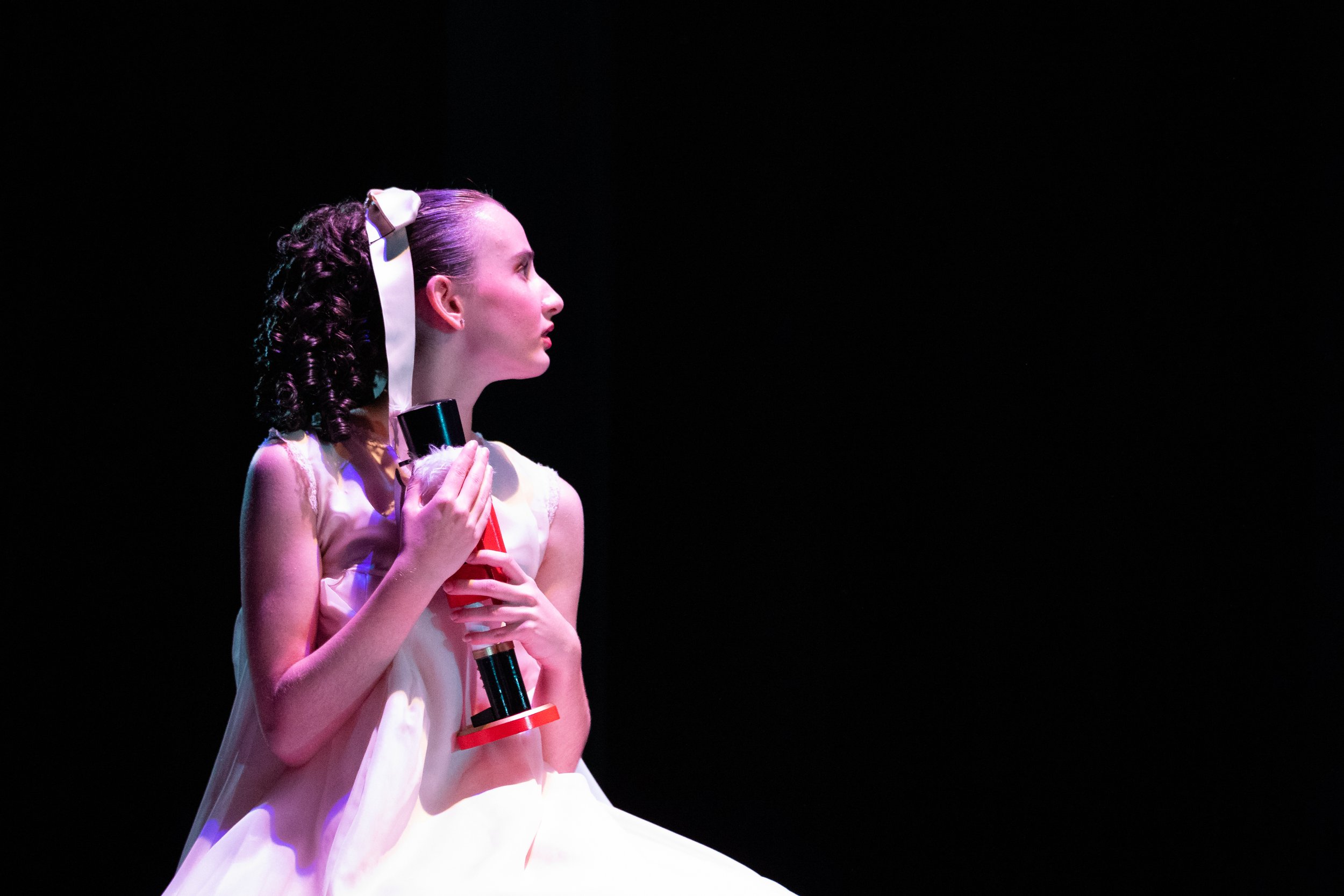  Clara, played by Sophie Wilson, clutching her toy nutcracker after it went missing after the party during the first act, second scene of The Nutcracker  performed by Westside Ballet of Santa Monica at the The Broad Stage in Santa Monica, Calif. on S