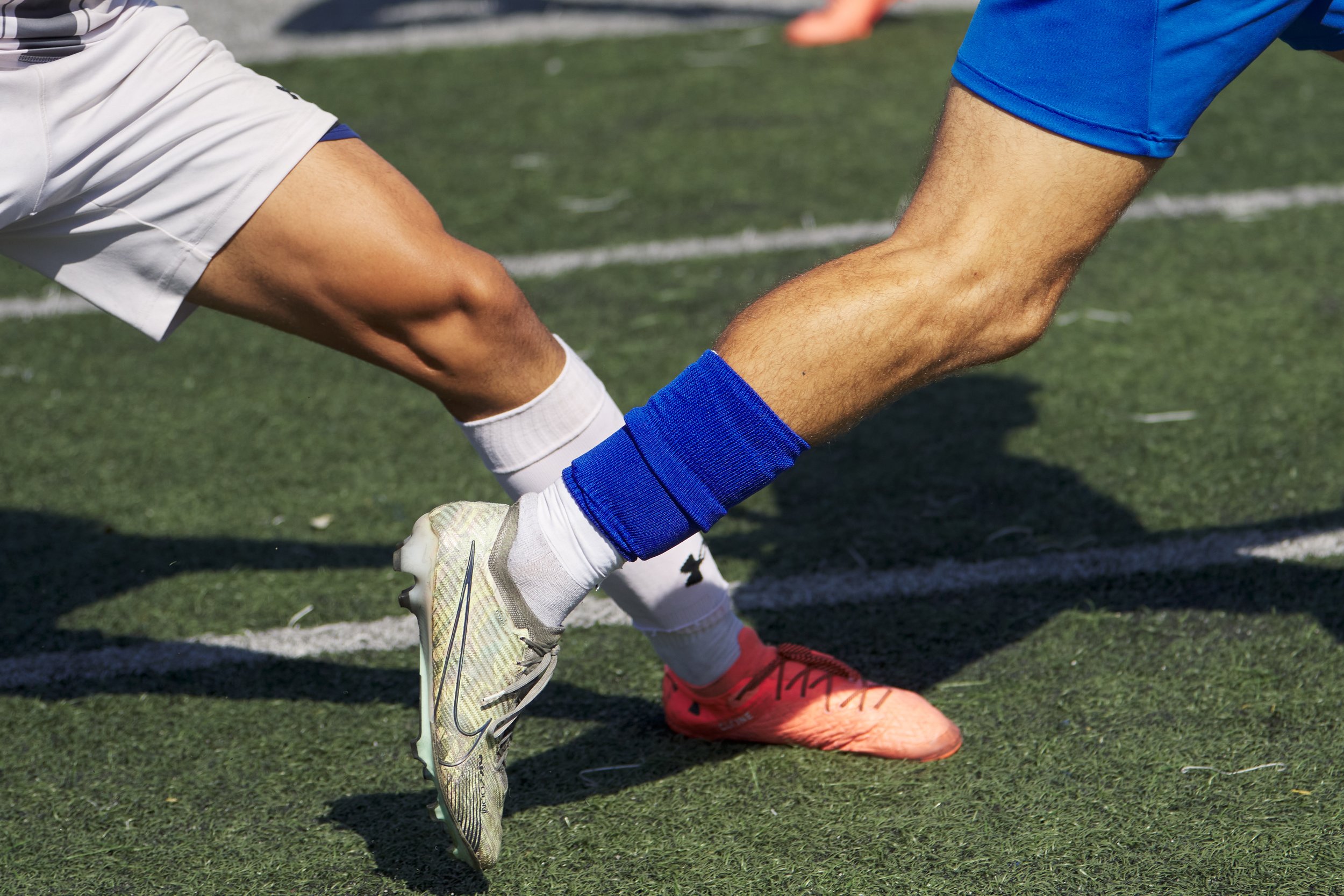  Legs in action during the men's soccer match between the Antelope Valley College Marauders and the Santa Monica College Corsairs on Friday, Sept. 30, 2022, at Corsair Field in Santa Monica, Calif. The Corsairs tied 1-1. (Nicholas McCall | The Corsai