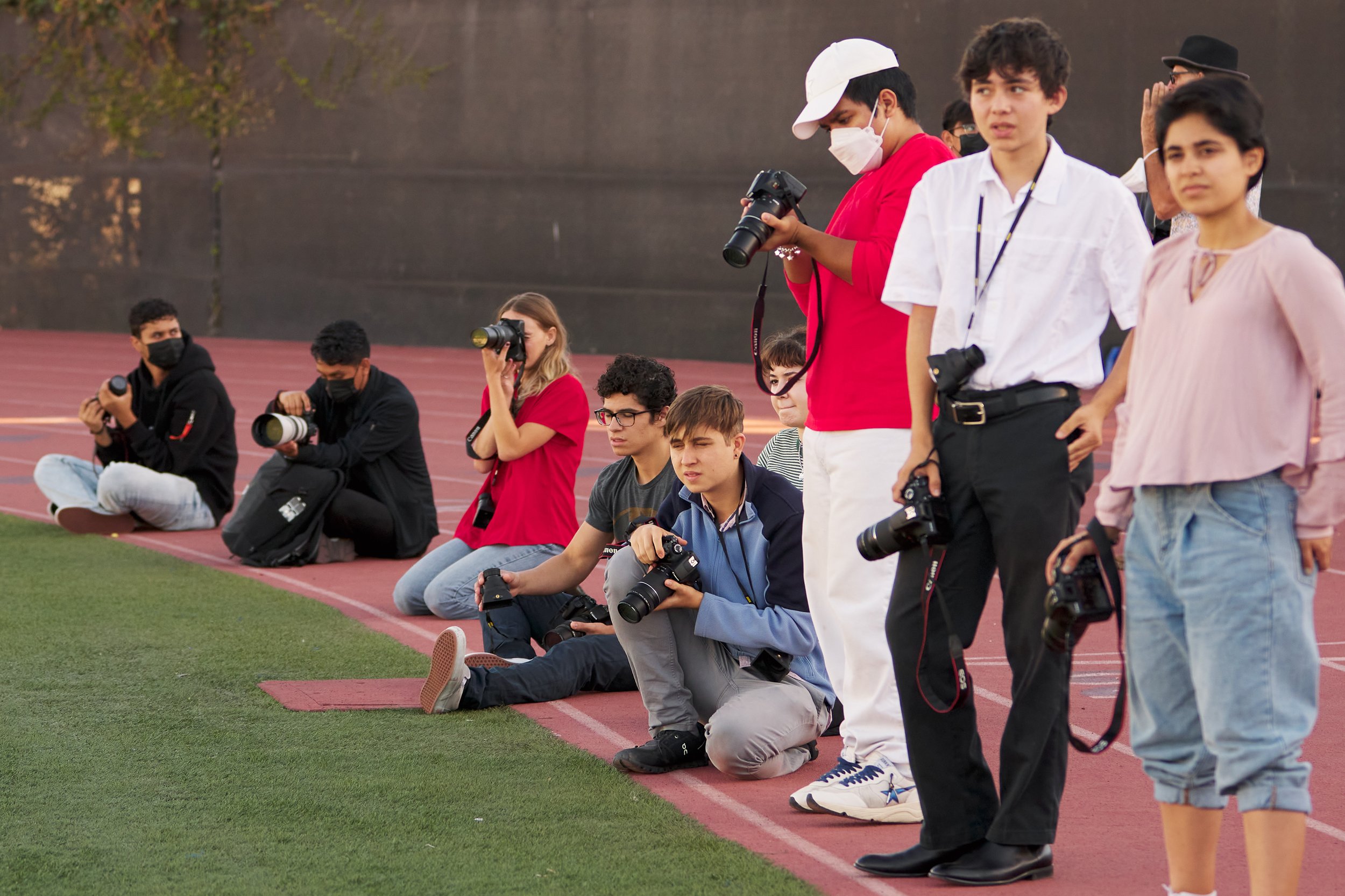  Students from Ed Mangus' Introduction to Photography class visit the stadium to photograph the men's soccer match between the Santa Monica College Corsairs and the Moorpark College Raiders on Tuesday, Oct. 25, 2022, at Corsair Field in Santa Monica,