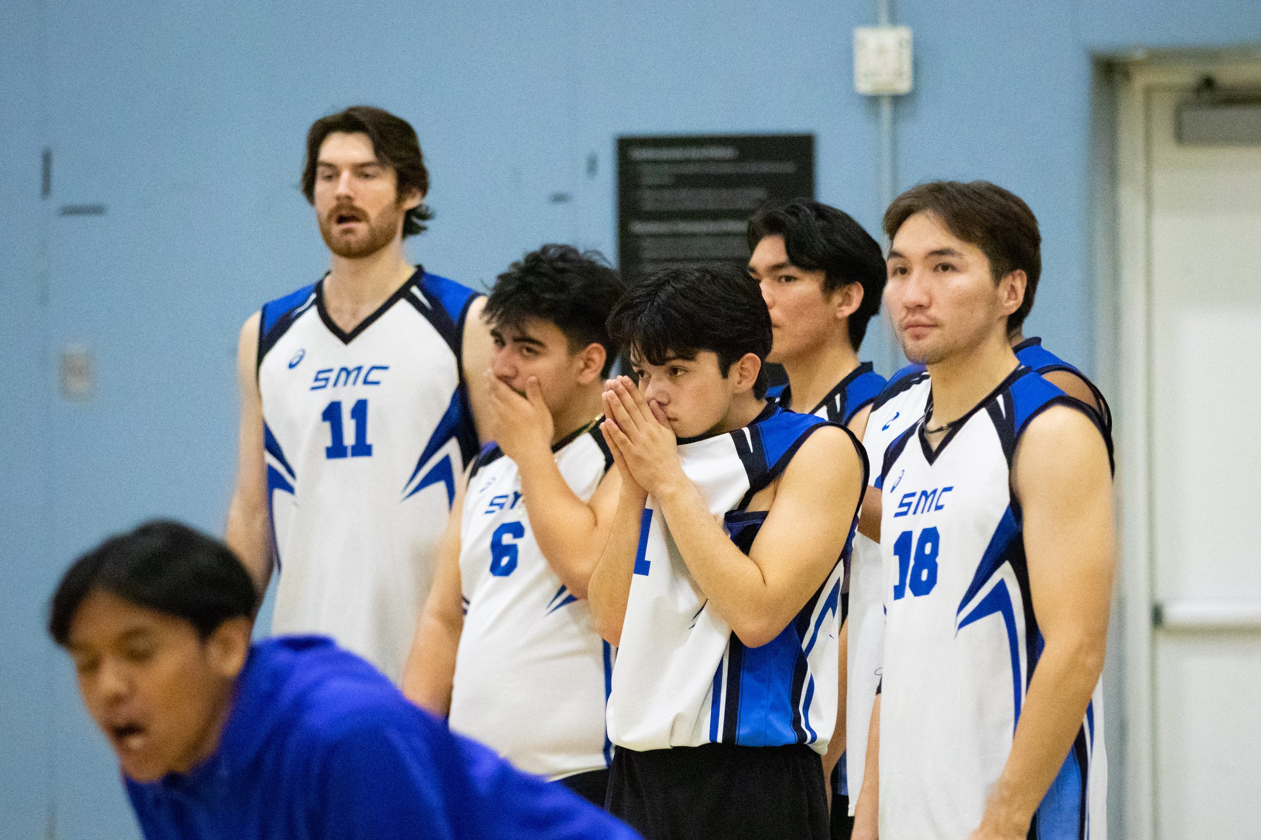  Santa Monica College Corsairs reacting to San Diego Mesa College Olympians taking the lead in the fifth set of a home game in Santa Monica, Calif. on Wednesday, Feb. 16, 2023. The game ended with the Corsair's defeat: 3 - 2. (Caylo Seals | The Corsa