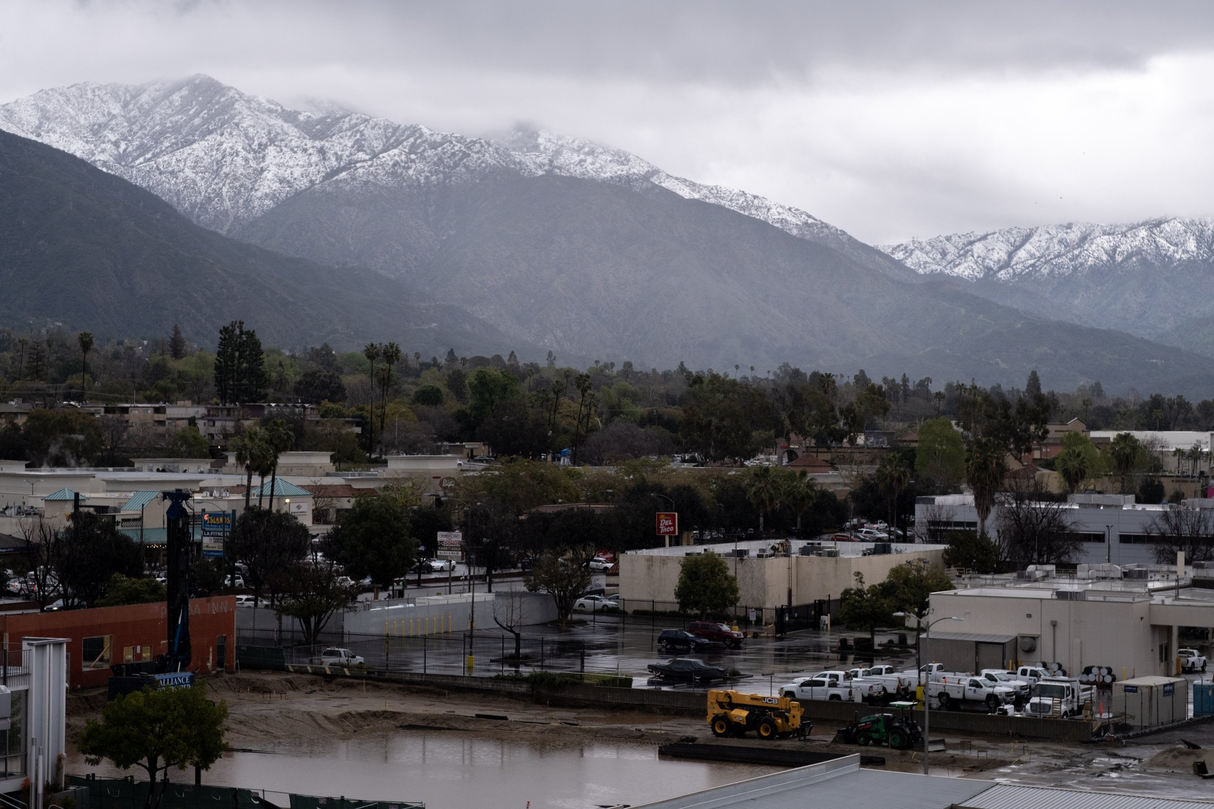  Historic winter storms hit Southern California this week. Snowfall at low elevations created unusual views on Saturday, February 25, 2023, with snow clearly visible in the foothills as seen from the Sierra Madre Villa Metro Station in Sierra Madre, 