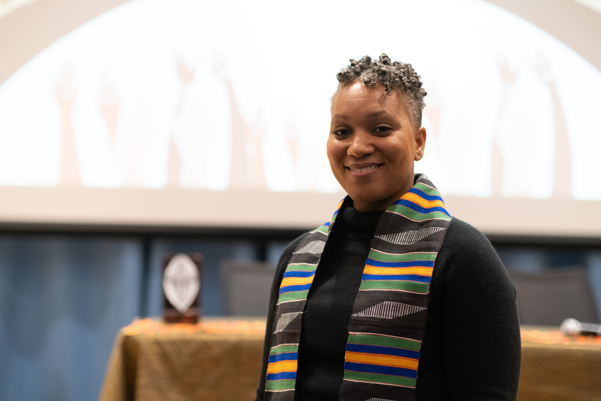  Secretary Treasurer Jocelynn Wynn, at the Orientation Hall in Santa Monica College's (SMC) Student Services Center, ready for the Pan African Alliance's Black History Month celebration on Friday, February 24, 2023 to begin. (Akemi Rico | The Corsair