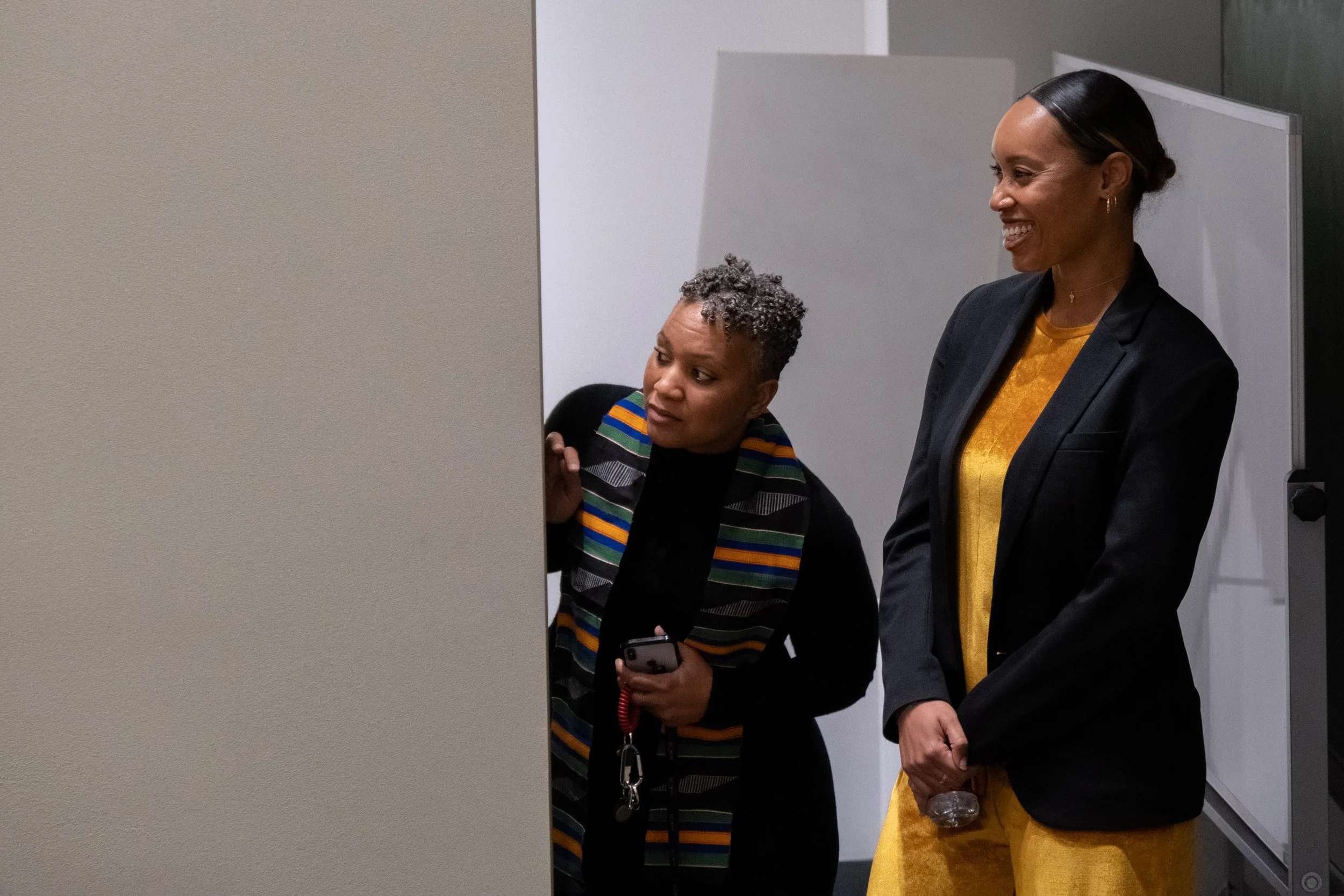  Secretary Treasurer Jocelynn Wynn and Vice President Kristin Ross (L to R), at the Orientation Hall in Santa Monica College's (SMC) Student Services Center, ready for the Pan African Alliance's Black History Month celebration on Friday, February 24,