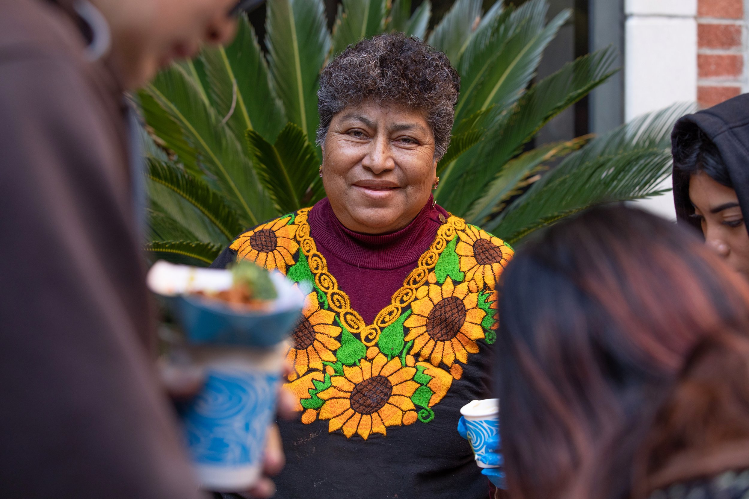  Abuelita Merced Sanchez, featured in the movie, making corn cups for teh attendees. Reception after the screening of the documentary “Abuelita’s Kitchen: Mexican Food Stories” inside the Fowler Museum at UCLA main campus, Calif. March, Saturday 4, 2