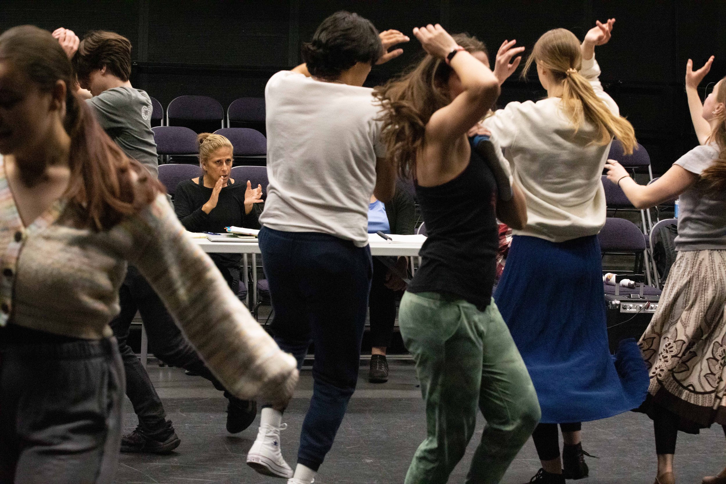  SMC Theater Choreographer Cihtli Ocampo clapping the tempo while the students perform at a class rehearsal for the musical “Hunchback of Notredame”. Theater Arts building at SMC main campus, Santa Monica, Calif. March Tuesday 7, 2023. (Jorge Devotto