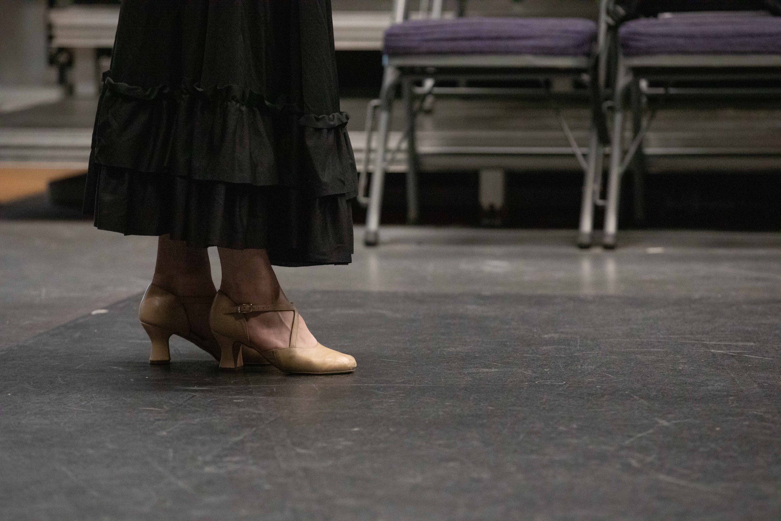  A detail of the Flamenco dance shoes used for one of the SMC students at a class rehearsal for the musical “Hunchback of Notredame”. Theater Arts building at SMC main campus, Santa Monica, Calif. March Tuesday 7, 2023. (Jorge Devotto | The Corsair) 