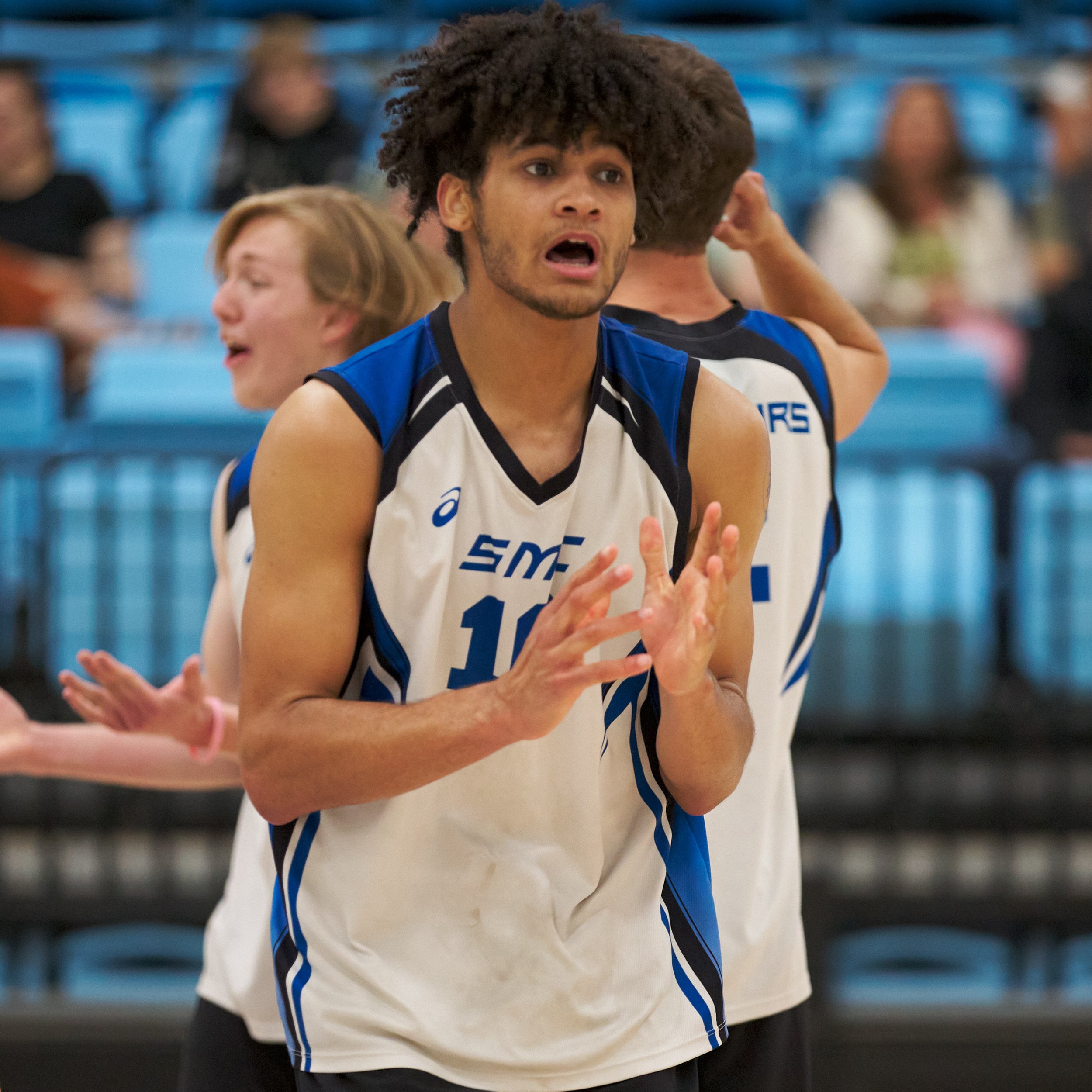  Santa Monica College Corsairs' Nate Davis during the men's volleyball match against the Moorpark College Raiders on Friday, March 17, 2023, at Moorpark College's Gymnasium in Moorpark, Calif. The Corsairs lost 3-1. (Nicholas McCall | The Corsair) 