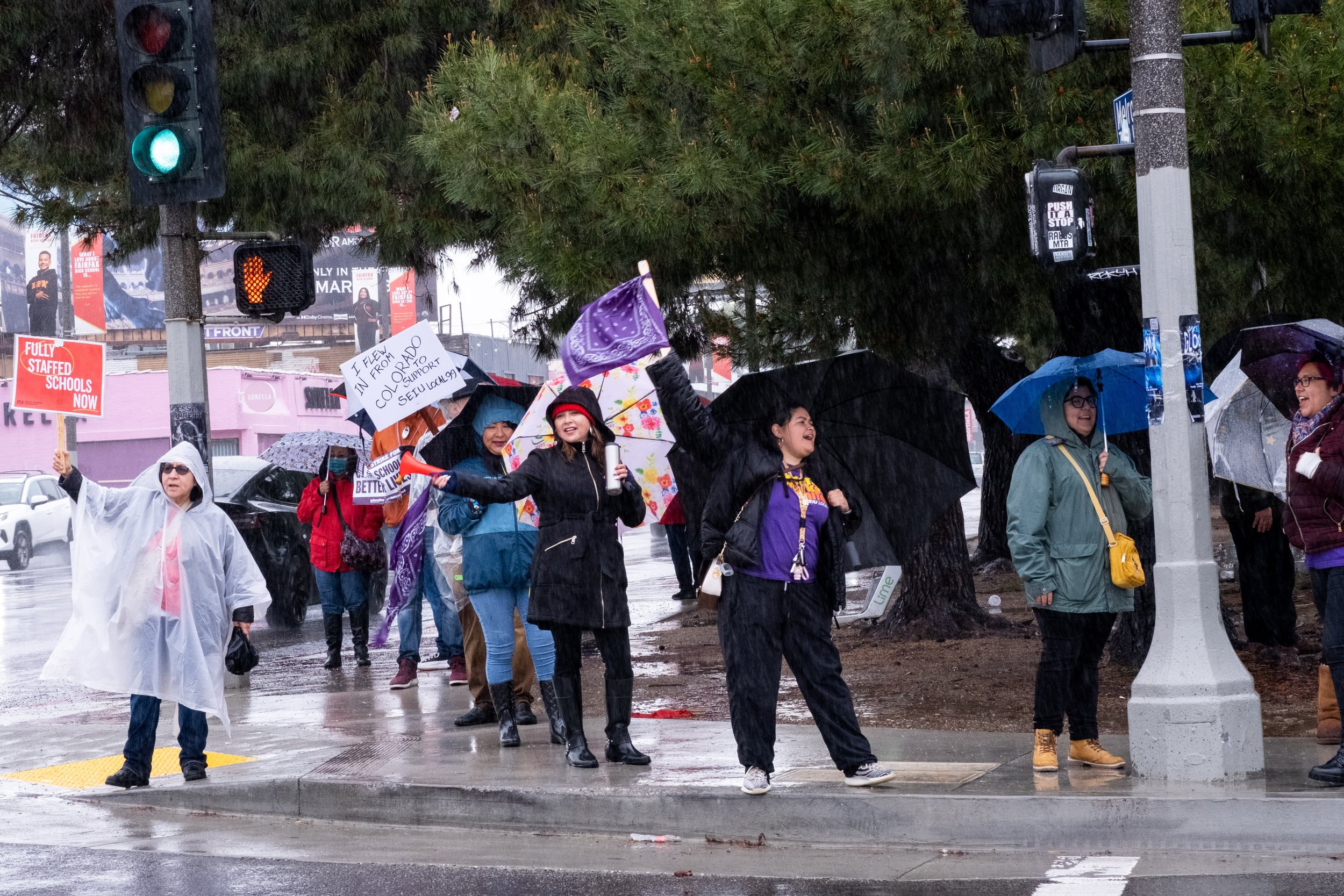  Los Angeles Unified School District support staff and teachers on strike in front of Fairfax High School, in Los Angeles, Calif. on Tuesday, March 21, 2023. (Akemi Rico | The Corsair) 