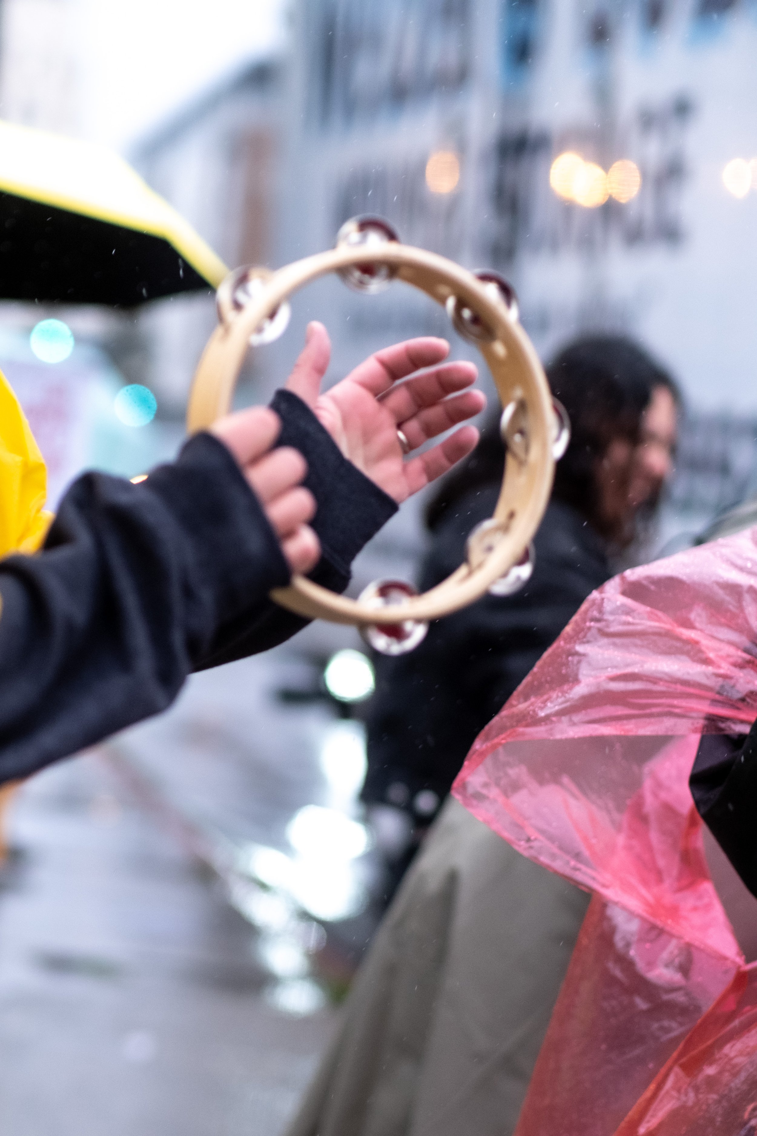  Bodin Adler, English teacher for the New Media Academy in Hollywood High School, plays the tamborine while on strike in front of Hollywood High School, in Los Angeles, Calif. on Tuesday, March 21, 2023. (Akemi Rico | The Corsair) 