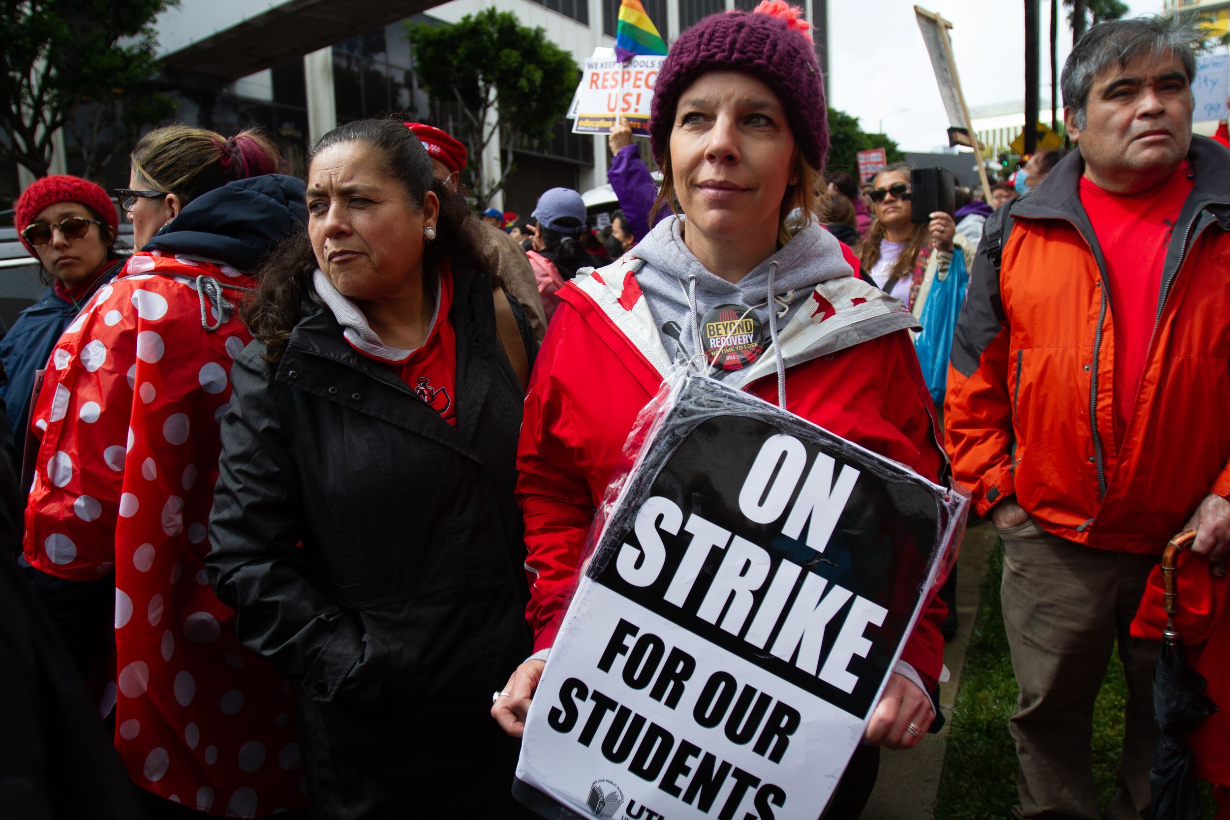  Patti Grimes, a special education teacher from Los Angeles Unified School District, protests on Tuesday, March 21, 2023 at the LAUSD headquarters in Downtown L.A. The strike is being lead by SEIU Local 99 members protesting unfair labor practices. (