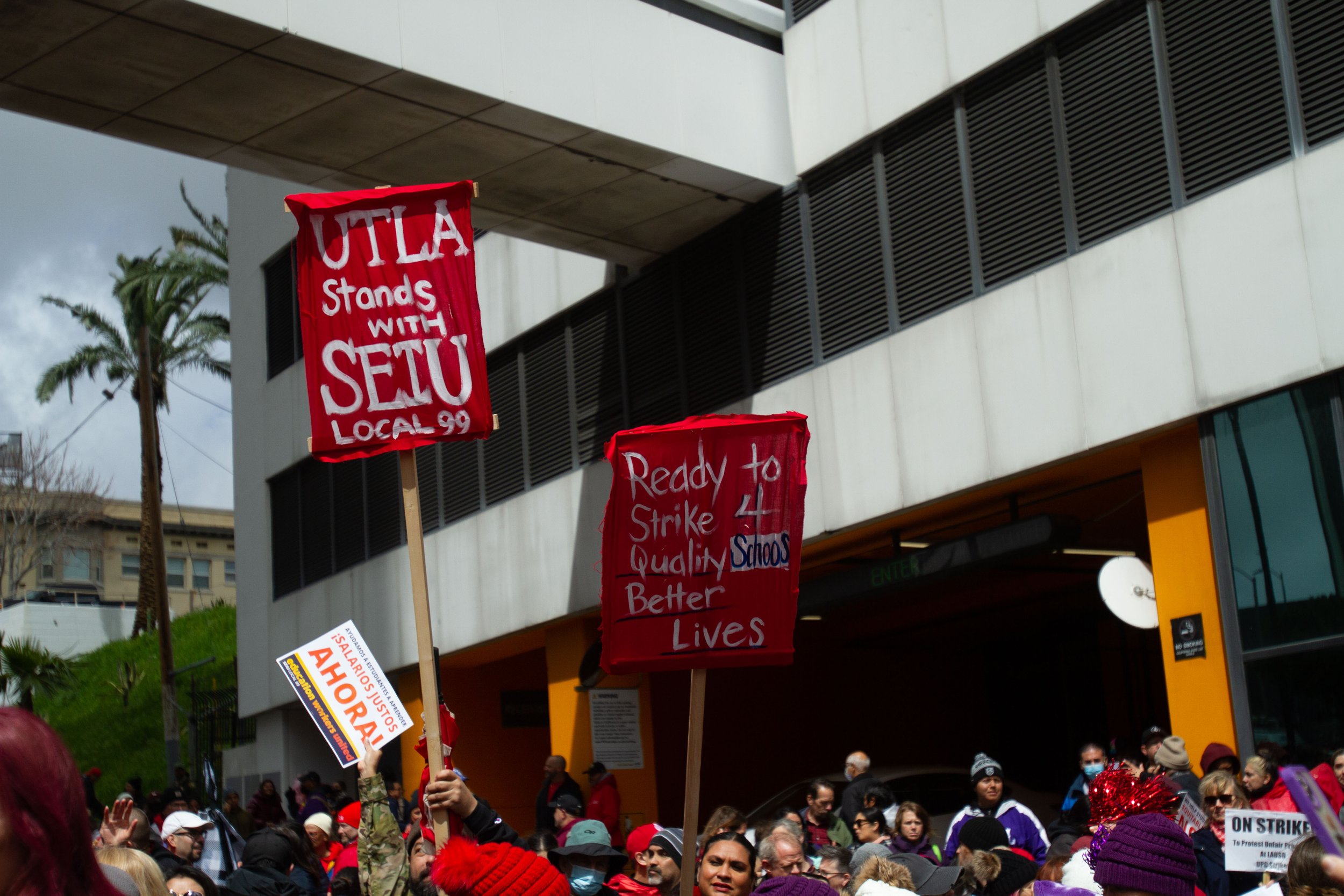  Los Angeles Unified School District SEIU Local 99 organized a 3 day strike, starting on Tuesday, March 21, 2023 at the LAUSD headquarters in Downtown L.A. The strike is being lead by SEIU Local 99 members protesting unfair labor practices. (Baleigh 