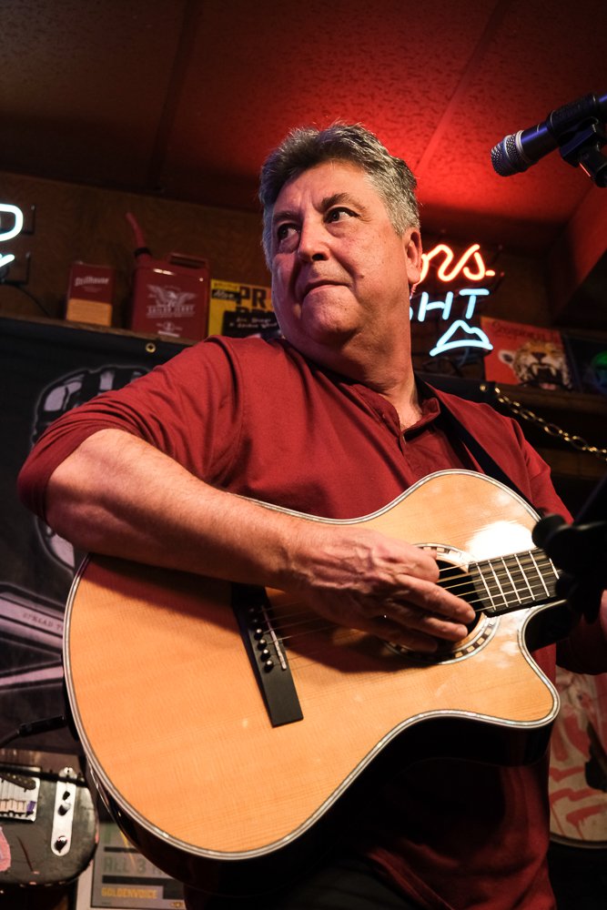 John Corvelle a country singer and guitarist from the state Florida attends the Soap Box Open Mic at the Maui Sugar Mills Saloon to performs six of his very own songs. Maui Sugar Mills Saloon, Los Angeles, on March, Tuesday 14, 2023. (Alejandro Cont