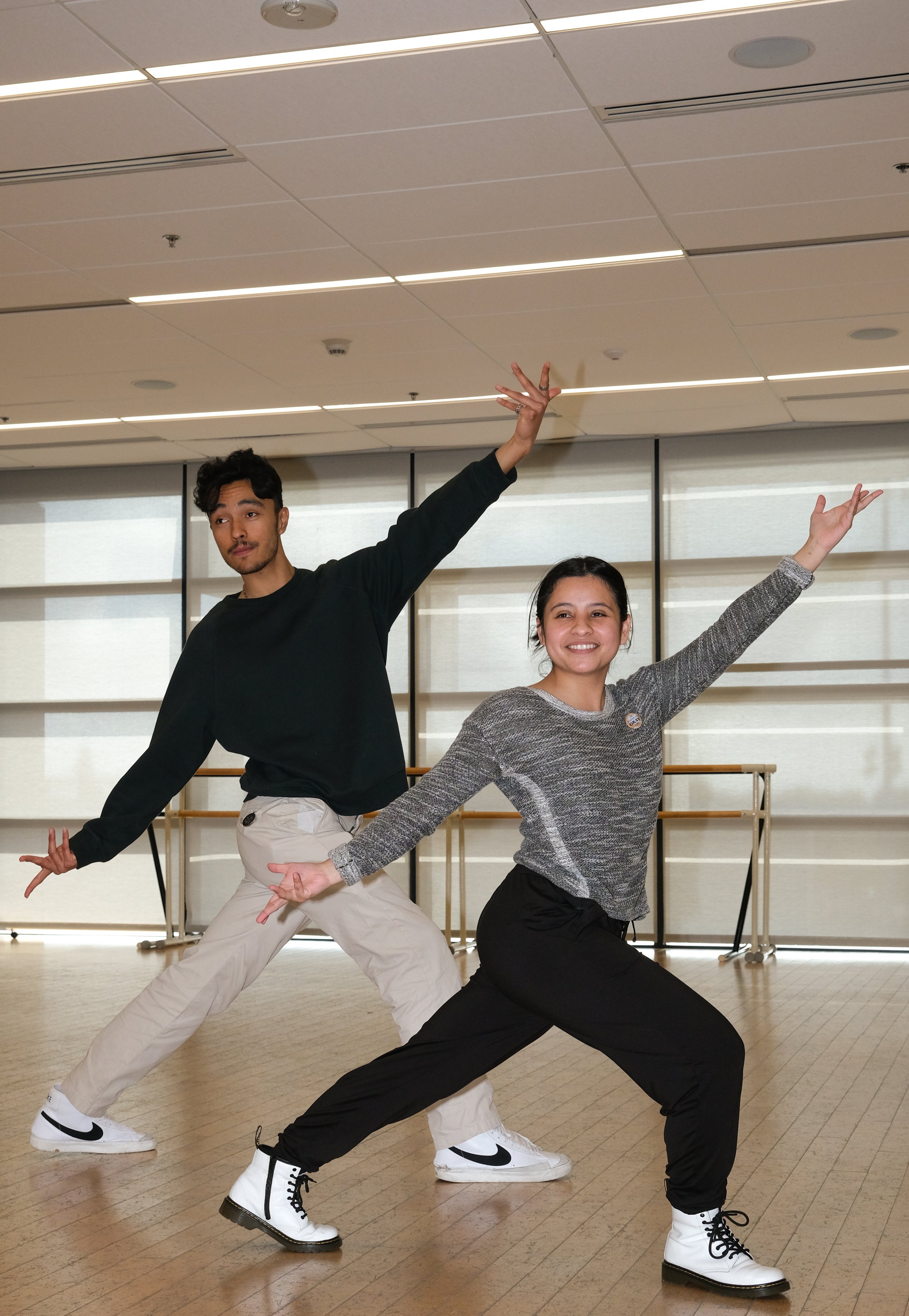  Alan Gurrola (Left) and Lessley Marroqin (right) are rehearsaing for Global Motions Performance at the (SMC) Core Performance Building March 29, 2023. (Alejandro Contreras | The Corsair) 