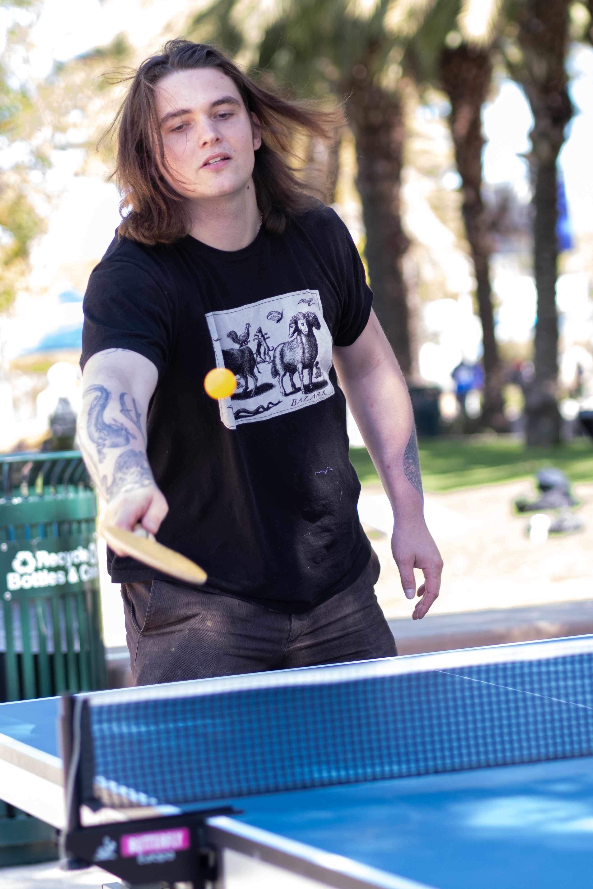  Lucas Colella, Early Childhood Education major, plays ping pong on the Quad during Motivational Madness, an event for students to relax and take a break from studying on Tuesday, March 4th, 2023 at Santa Monica College, Santa Monica, Calif. (Akemi R