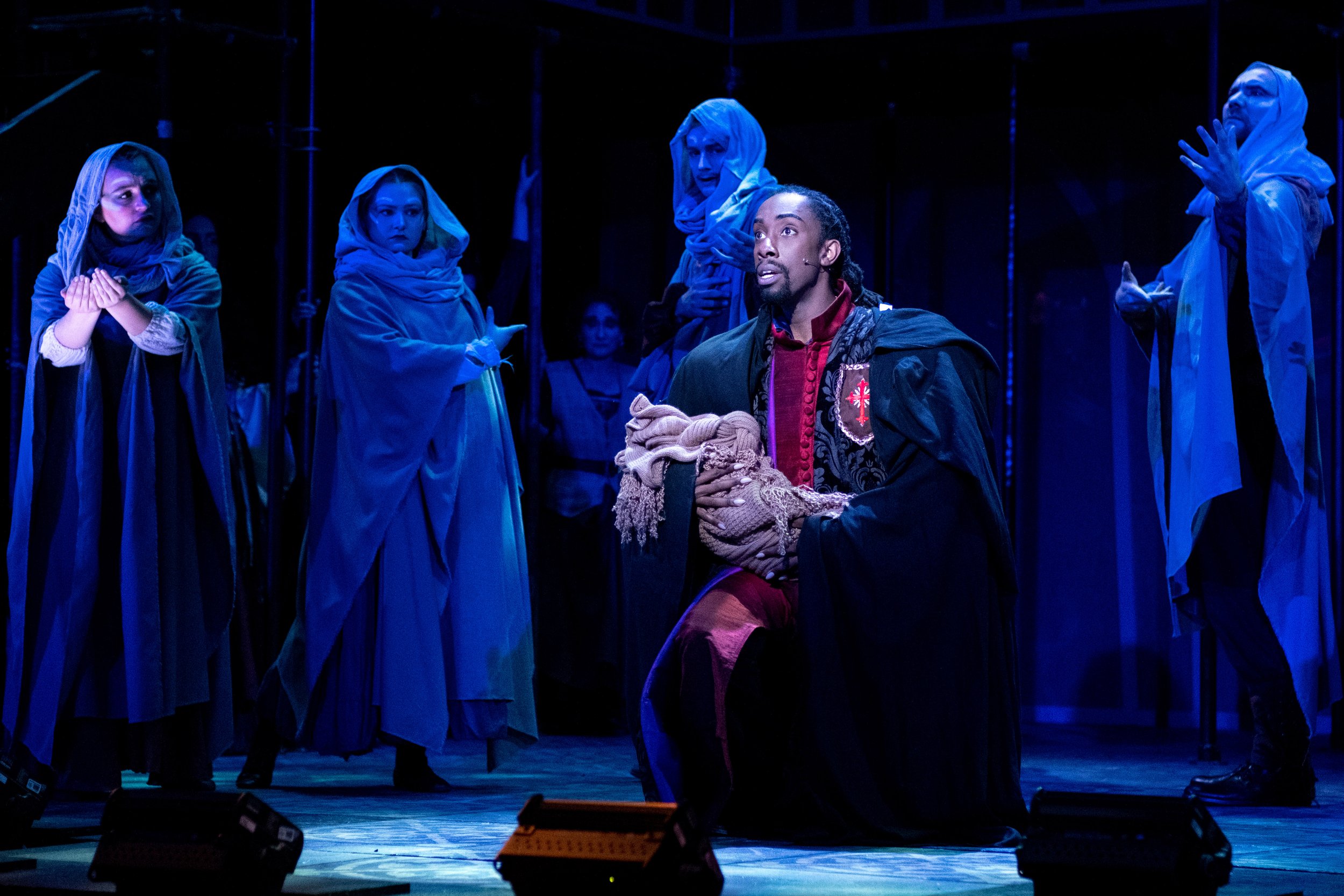  Levi Booker plays Dom Claude Frollo, Archdeacon of Notre Dame Cathedral in the musical production, The Hunchback of Notre Dame, during rehearsal on Thursday, March 30, 2023 at Santa Monica College Theare Arts and Music Departments Main Stage. Here h