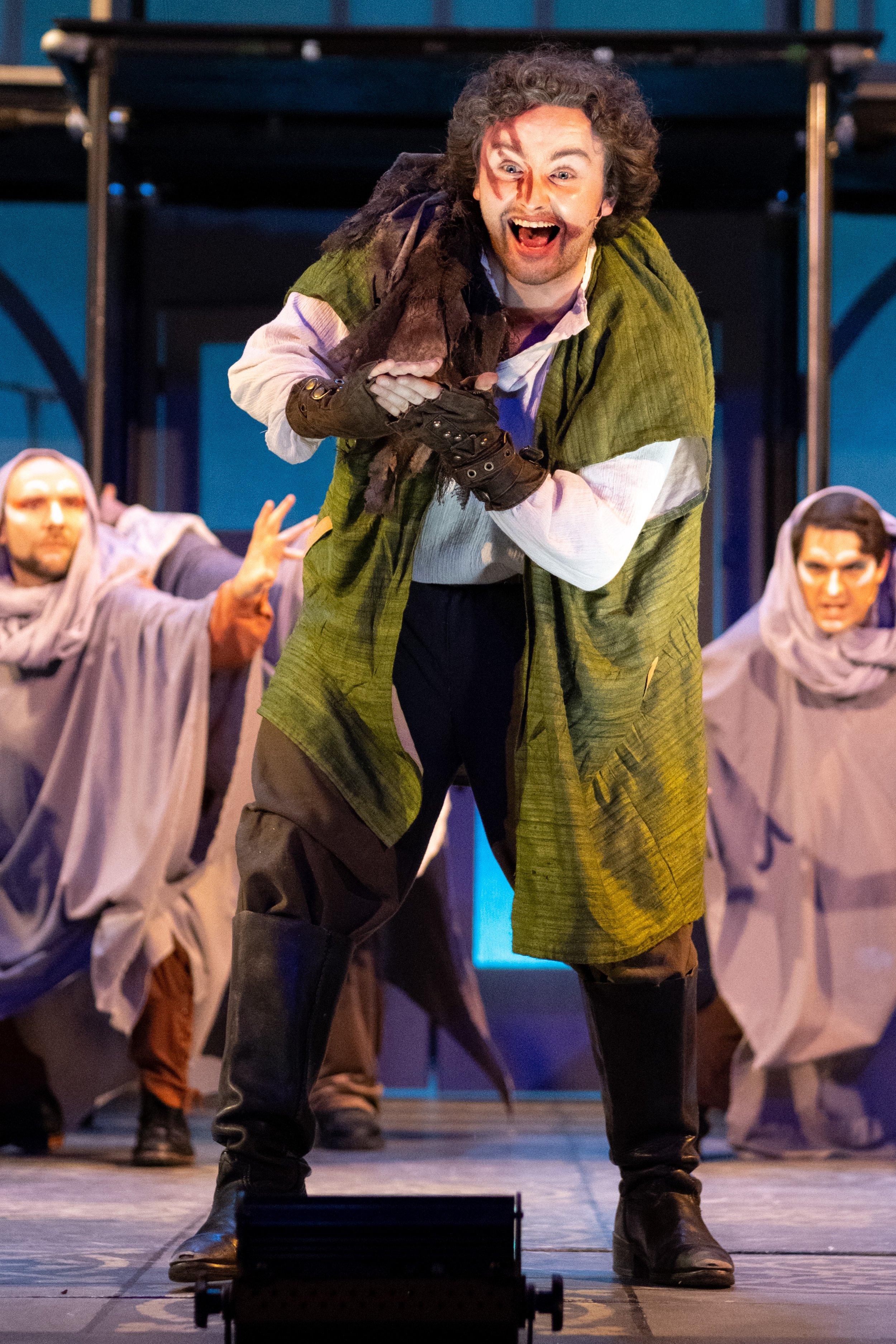  Elliott Moore plays Quasimodo, the deformed bell-ringer of Notre Dame, in the musical production, The Hunchback of Notre Dame, during rehearsal on Thursday, March 30, 2023 at Santa Monica College Theare Arts and Music Departments Main Stage. (Akemi 