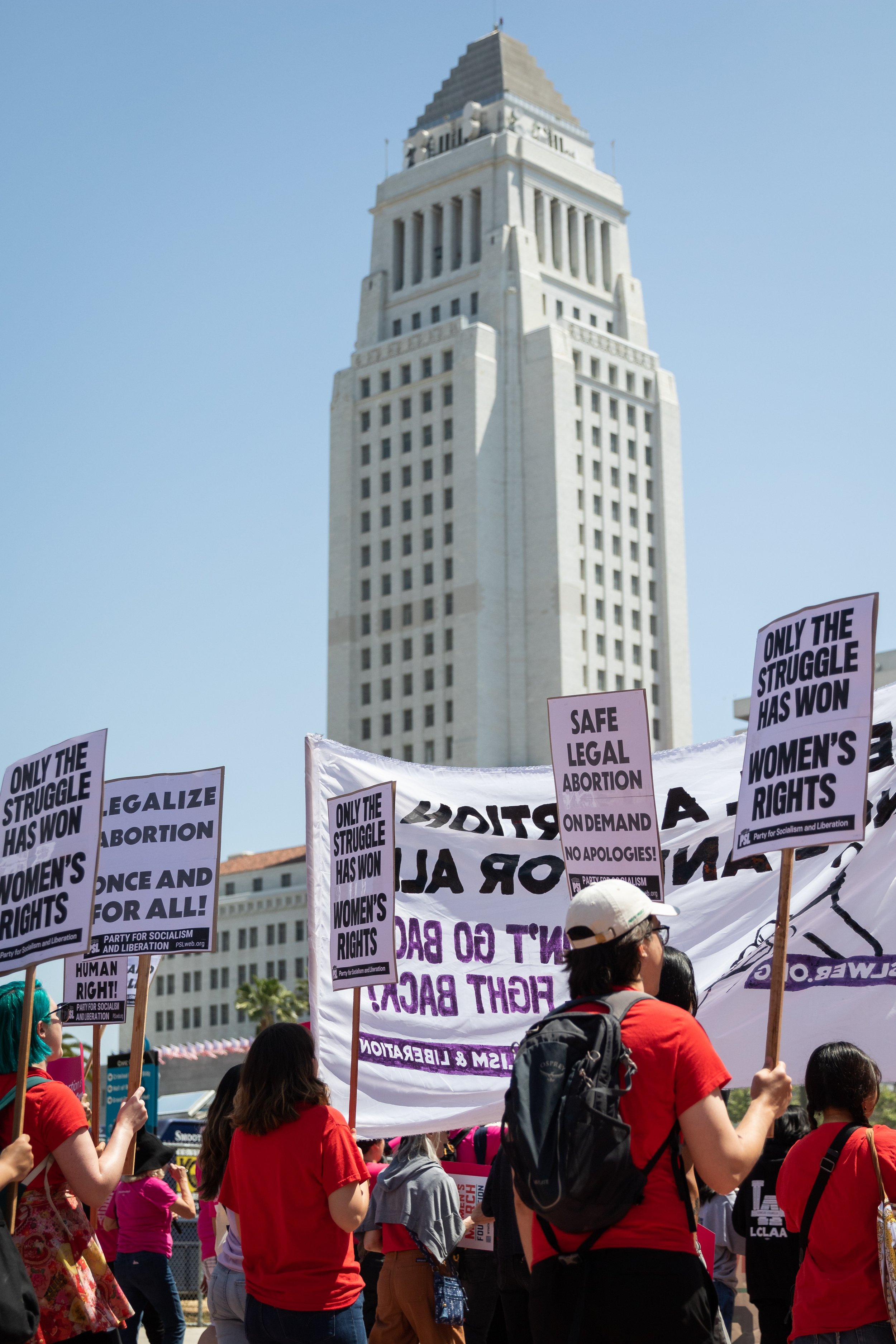  A protest organized by Women's March Foundation LA, Rise Up 4 Abortion Rights LA, and several other organizations marched from Pershing Square to Los Angeles City Hall, in Downtown Los Angeles, Calif., on Saturday, April 15, 2023. The protest was sp