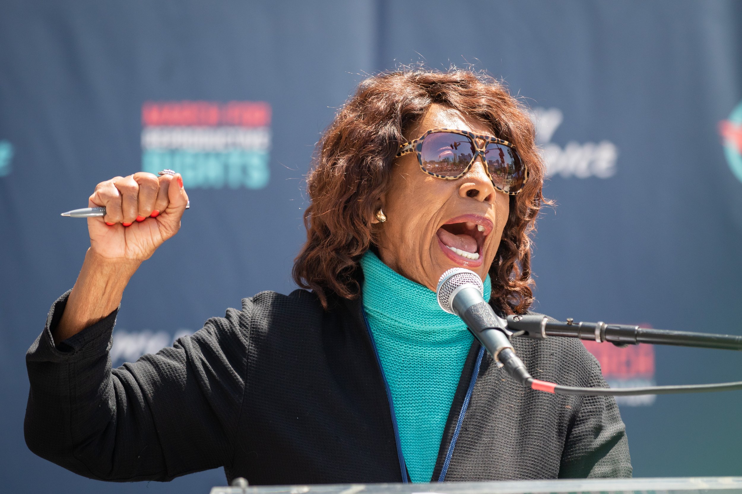  Congresswoman Maxine Waters (CA-43) speaks from the steps of Los Angeles City Hall during a protest organized by Women's March Foundation LA, Rise Up 4 Abortion Rights LA, and several other organizations in Downtown Los Angeles, Calif., on Saturday,