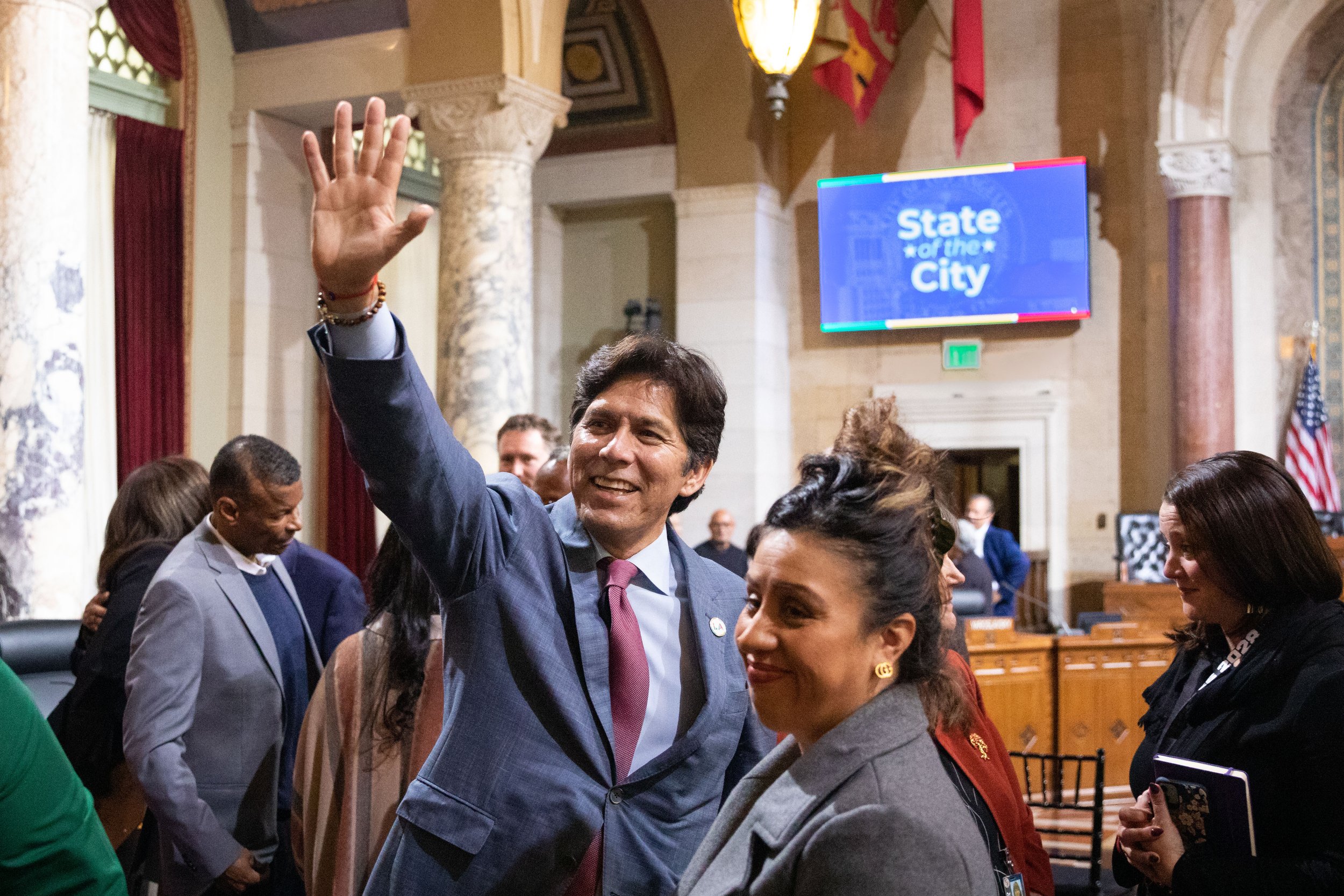  Los Angeles City Council member Kevin de León (district 14) after Mayor Karen Bass delivered her first State of the City address in the Council Chambers, in Los Angeles City Hall, Los Angeles, Calif., on Monday, April 17, 2023. As part of Bass’ spee