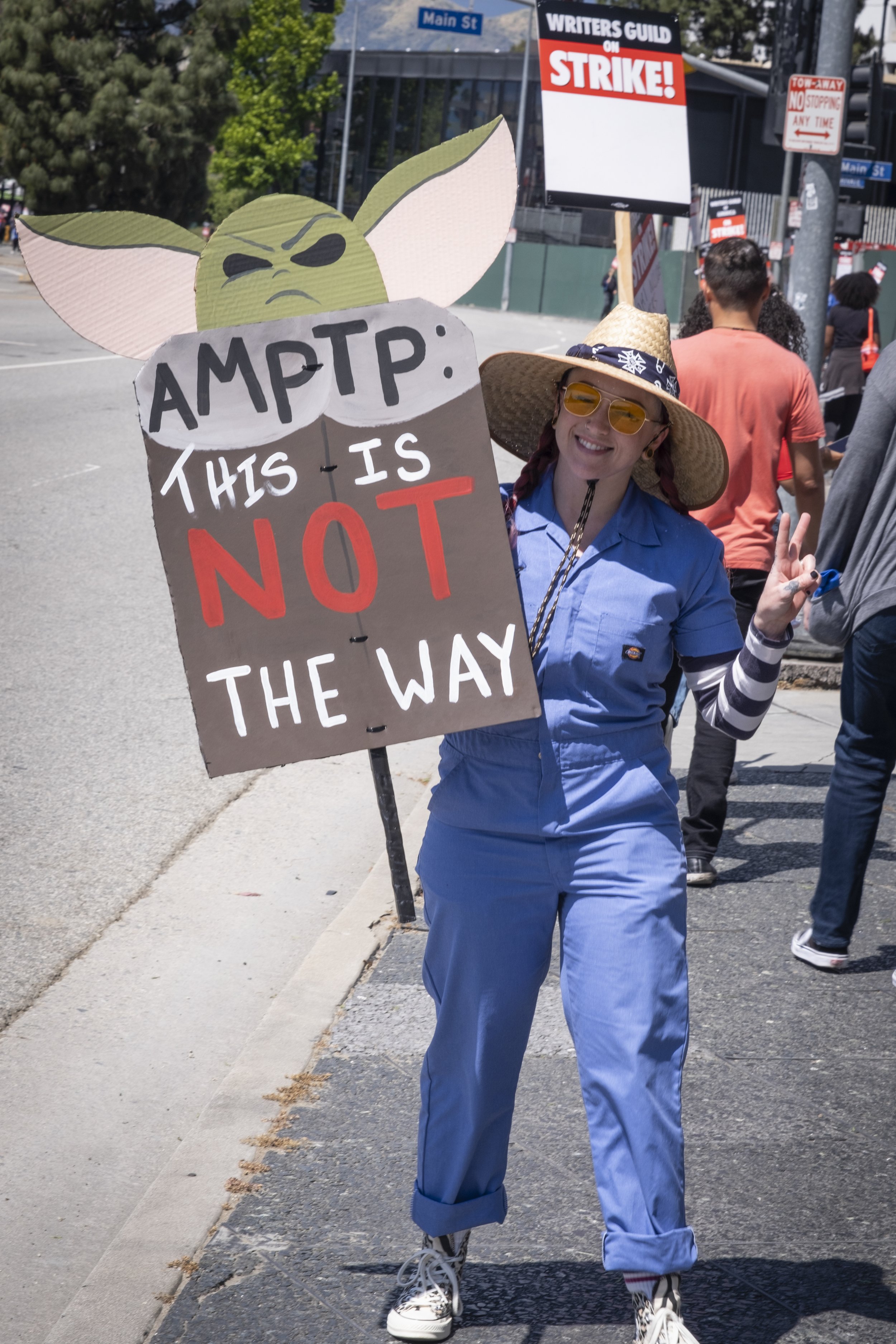  Lisa Gardener, IATSE 705 carries a sign that she made  the mando production strike, as she joins the picket in front of Universal Studios in Studio City, Calif. on Tuesday, May 2 following disagreements within negotiations between the Alliance of Mo