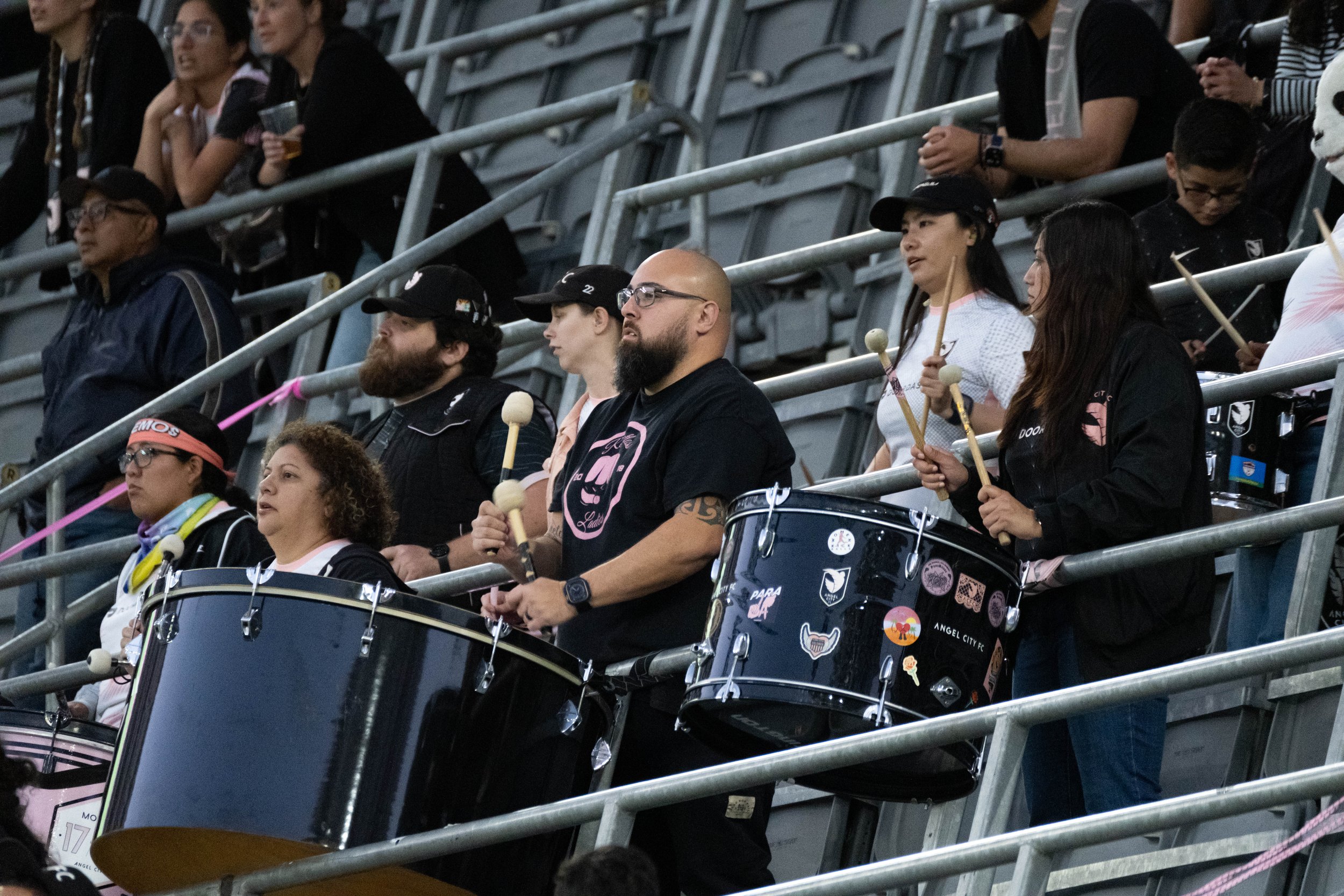  Angel City FC percussion fans at the NWSL Challenge Cup against OL Reign on Wednesday, April 19, 2023 in BMO Stadium at Los Angeles, Calif. (Danilo Perez | The Corsair) 