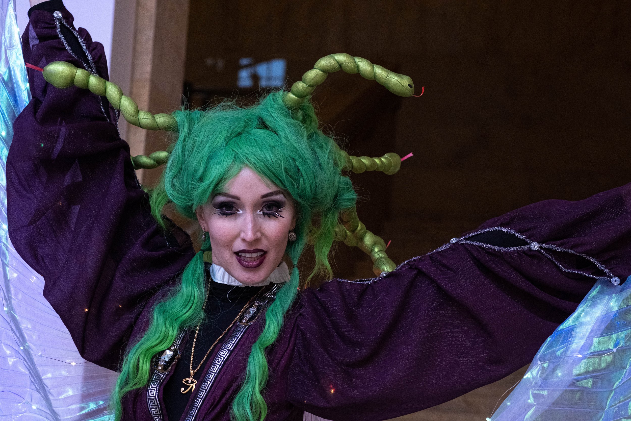  Medusa, member of The Troubadour Theater, aka "The Troubies," dances at the Getty Villa Museum in Pacific Palisades, Calif. on Wednesday, March 22, 2023 at College Night. (Akemi Rico | The Corsair) 