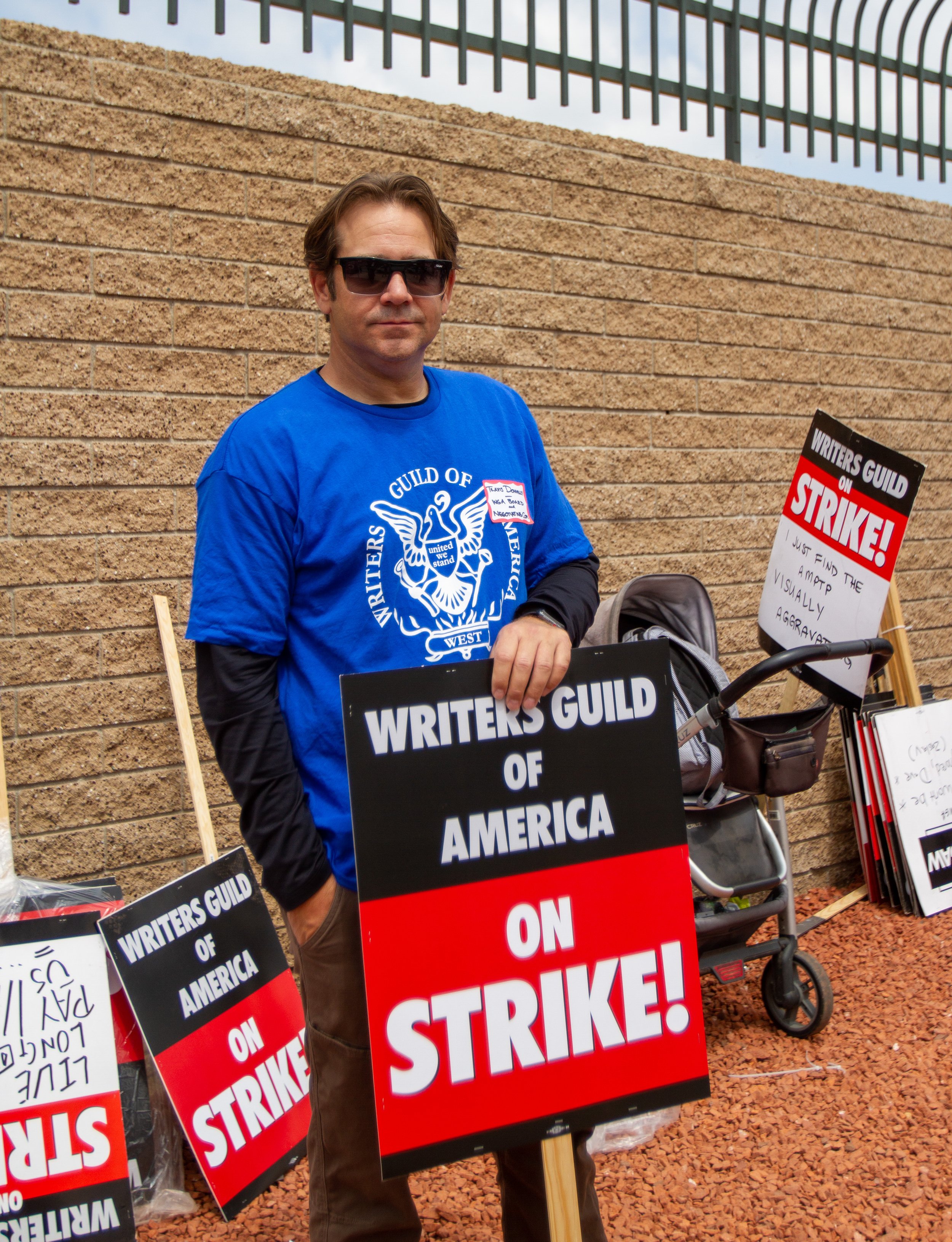  Writers Guild of America (WGA) Board member Travis Donnelly at Radford Studio Center on Thursday, May 11, 2023 in Studio City, Calif. Donnelly has been a member of the WGA since the summer prior to the 2007-2008 strike. (Baleigh O'Brien | The Corsai