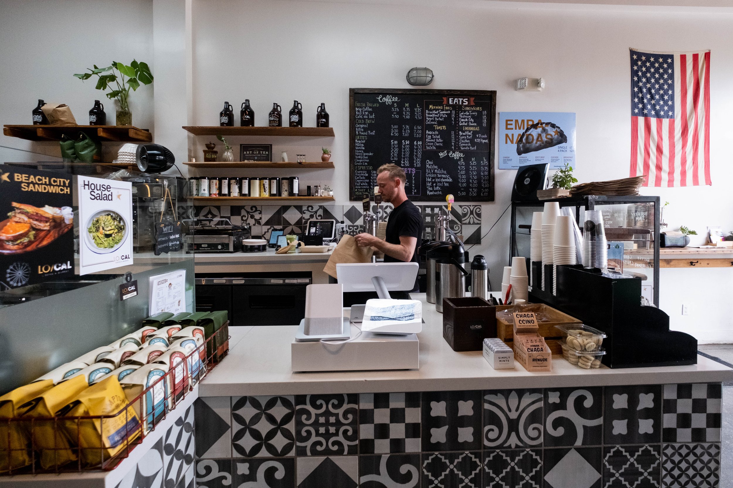  Lo/Cal Coffee & Market is located on Pico just west of Cloverfield in Santa Monica, Calif., and in addition to caffeinated beverages they have pastries, salads and sandwiches, with indoor and outdoor seating. It's open 7:00am to 3:30pm Monday throug