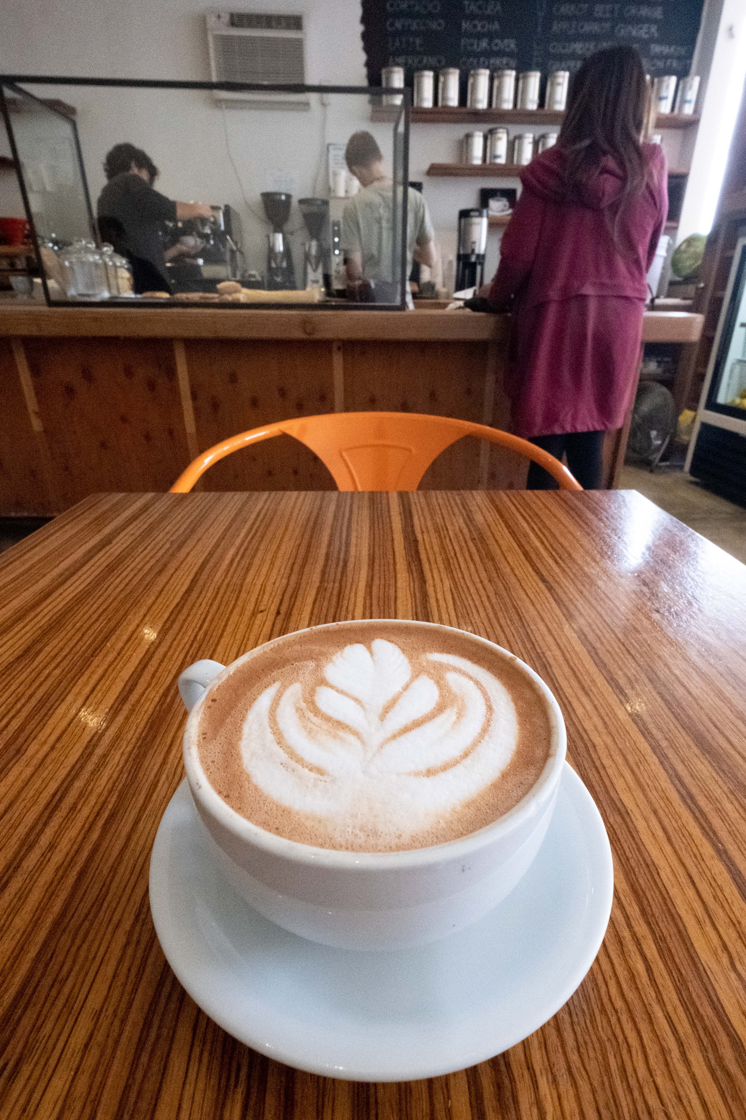  A Oaxacan Mocha is sitting on a the table in front of the register at Bolivar Cafe. It is located on Ocean Park Blvd. and 18th St. In addition to the usual coffee drinks, they have a plethora of teas to choose from, along with fresh squeezed juices,