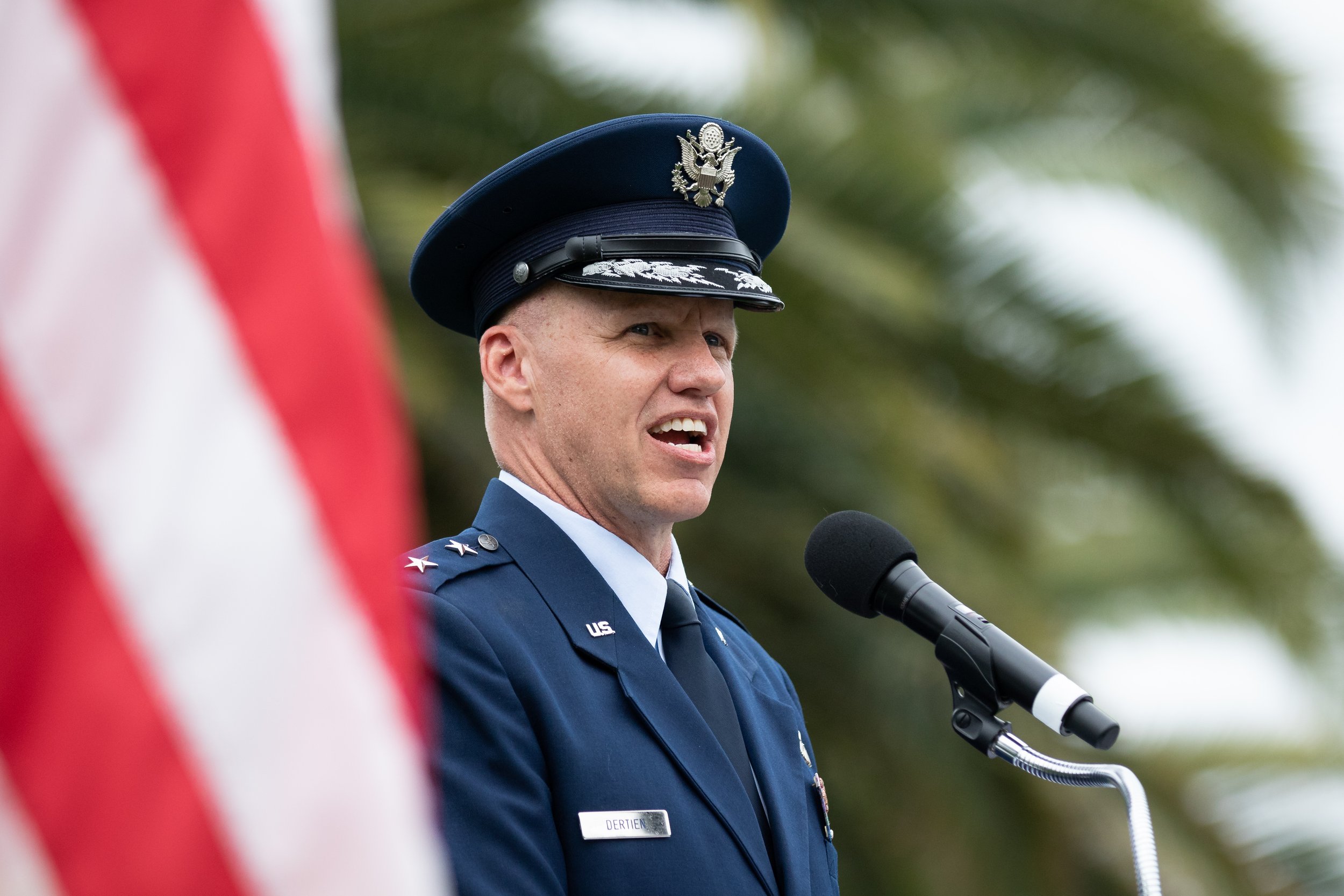  Major General Evan Dertien speaking during the Memorial Day Celebration at Los Angeles National Cemetery in Los Angeles, Calif., on Monday, May 29, 2023. (Caylo Seals | The Corsair) 