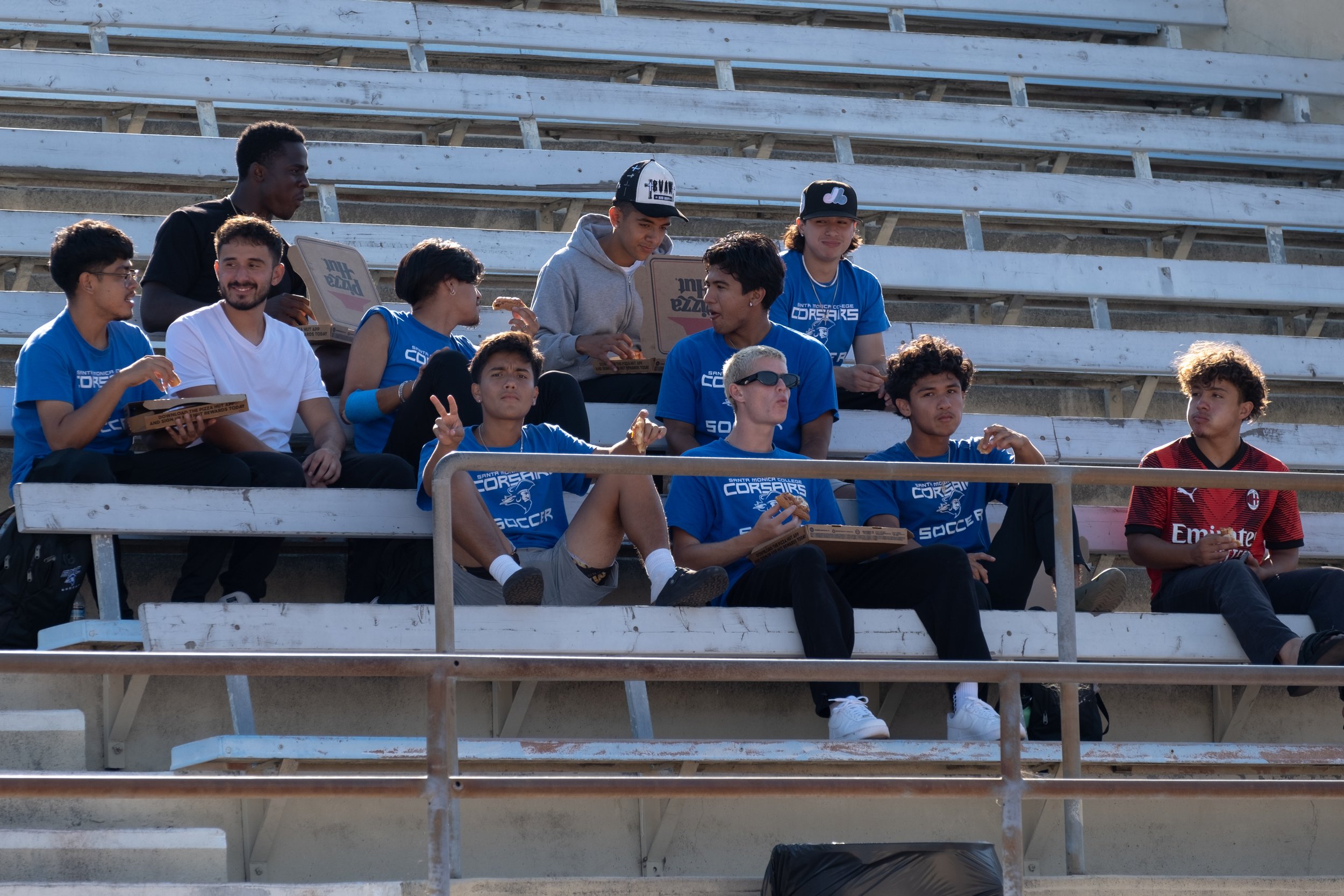  The Santa Monica College men's soccer team watch as the  women's soccer team plays against Pasadena City College at the Corsair Field in Santa Monica, Calif. on Friday, Sept. 6th, 2023. (Akemi Rico | The Corsair) 