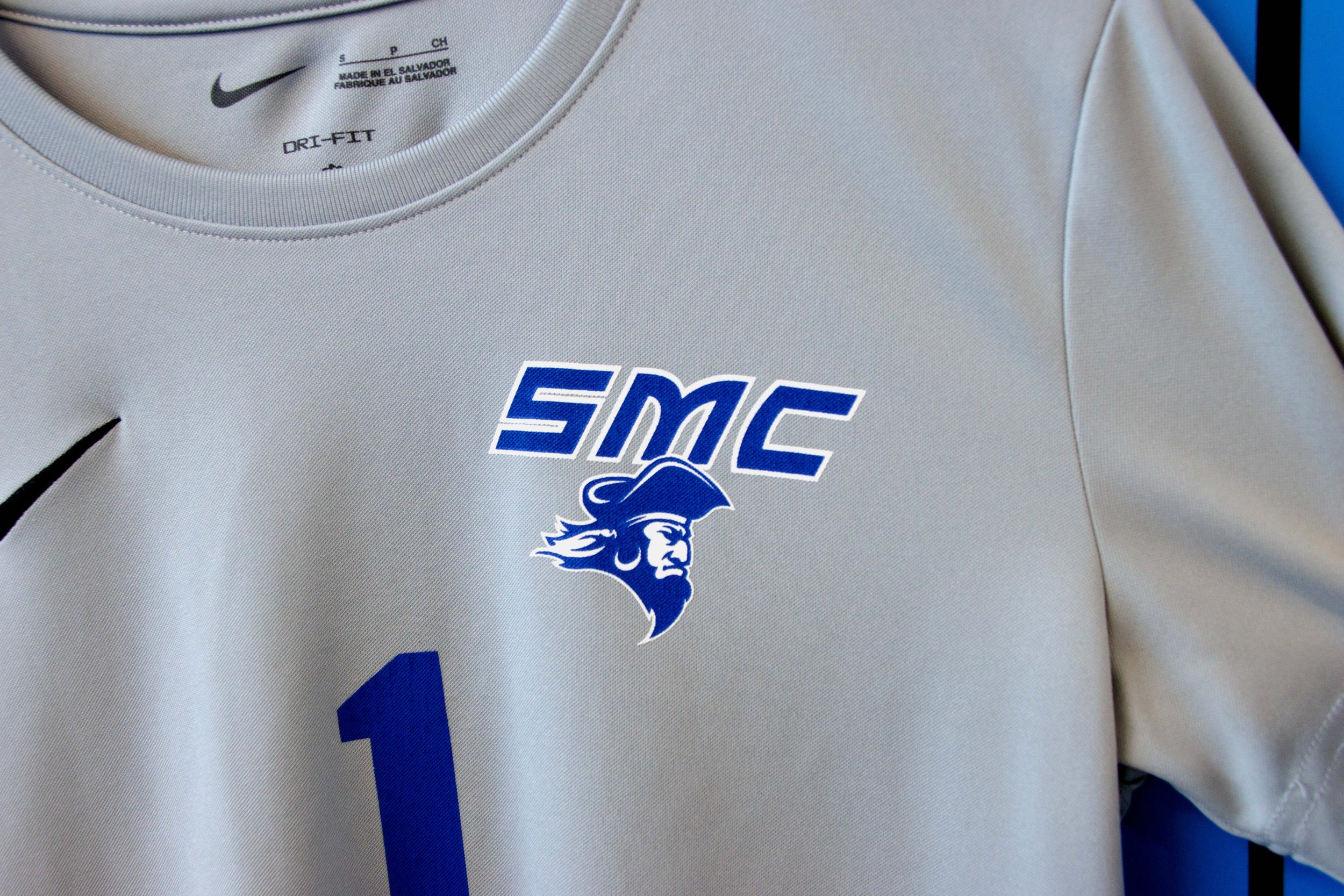  The Santa Monica College (SMC) Corsairs logo is emblazened on the new Men's Soccer team away jersey hung in the men's locker room in The Corsair gymnasium on the SMC main campus, Santa Monica, Calif. on Sept. 07, 2023. (Danniel Sumarkho | The Corsai