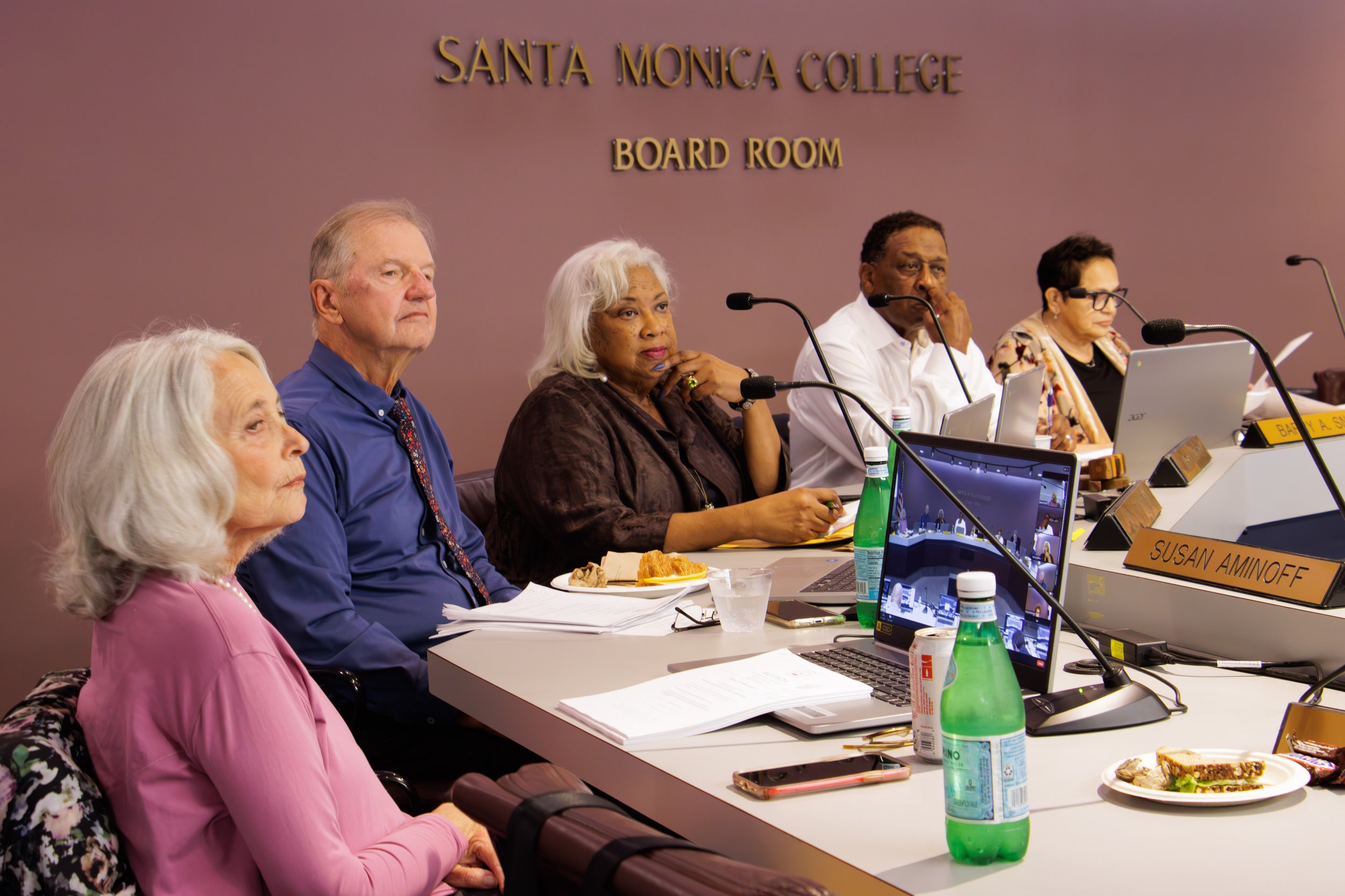  Santa Monica College (SMC) Board of Trustees members at a public meeting at the SMC main campus, Santa Monica, Calif. on Sept. 12, 2023. (Danniel Sumarkho | The Corsair) 