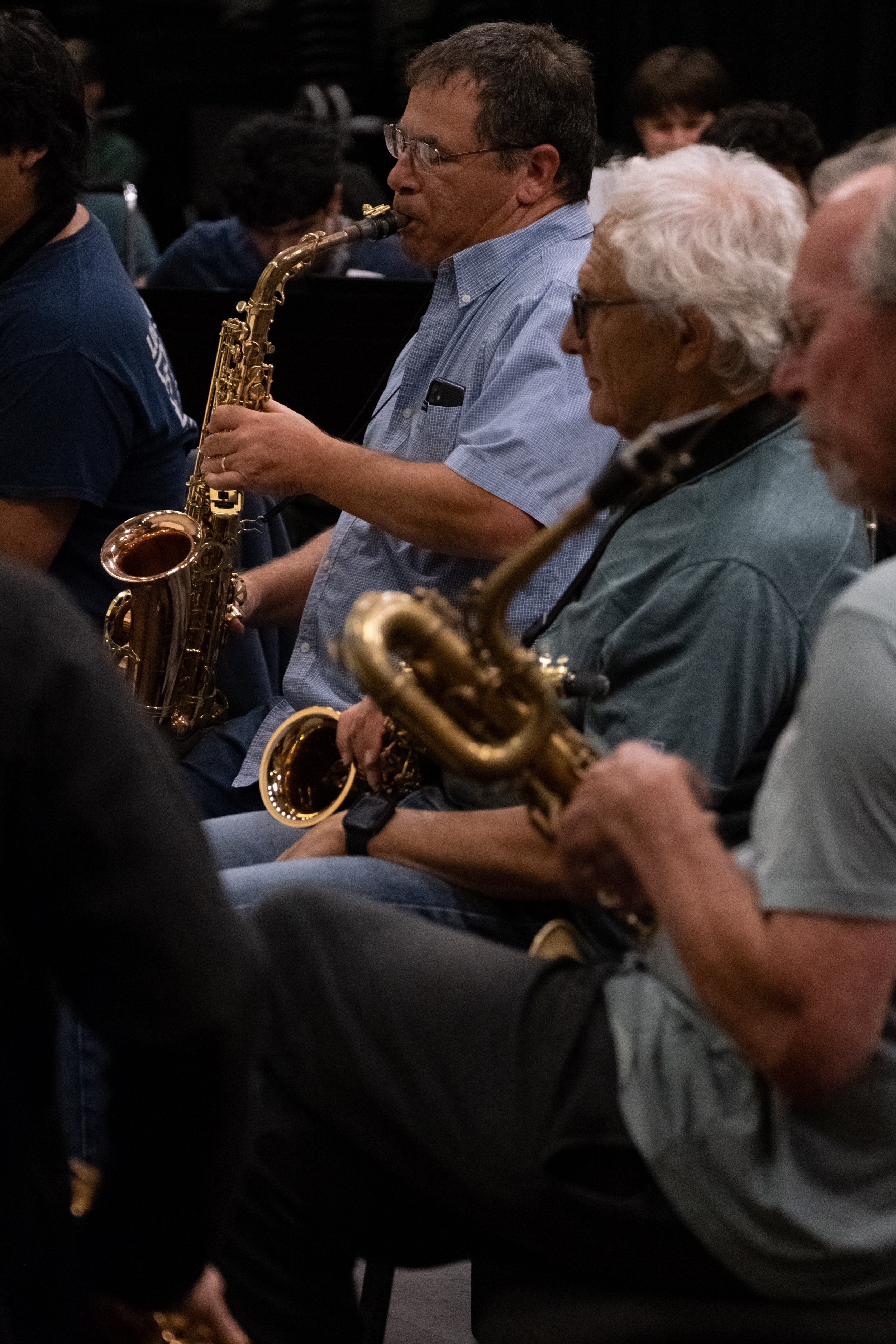  A saxophonist grooves during rehearsal with the Santa Monica College (SMC) Jazz Ensemble on Monday, Sept. 18th, 2023 at the SMC Performing Arts Complex in Santa Monica, Calif. (Akemi Rico | The Corsair) 