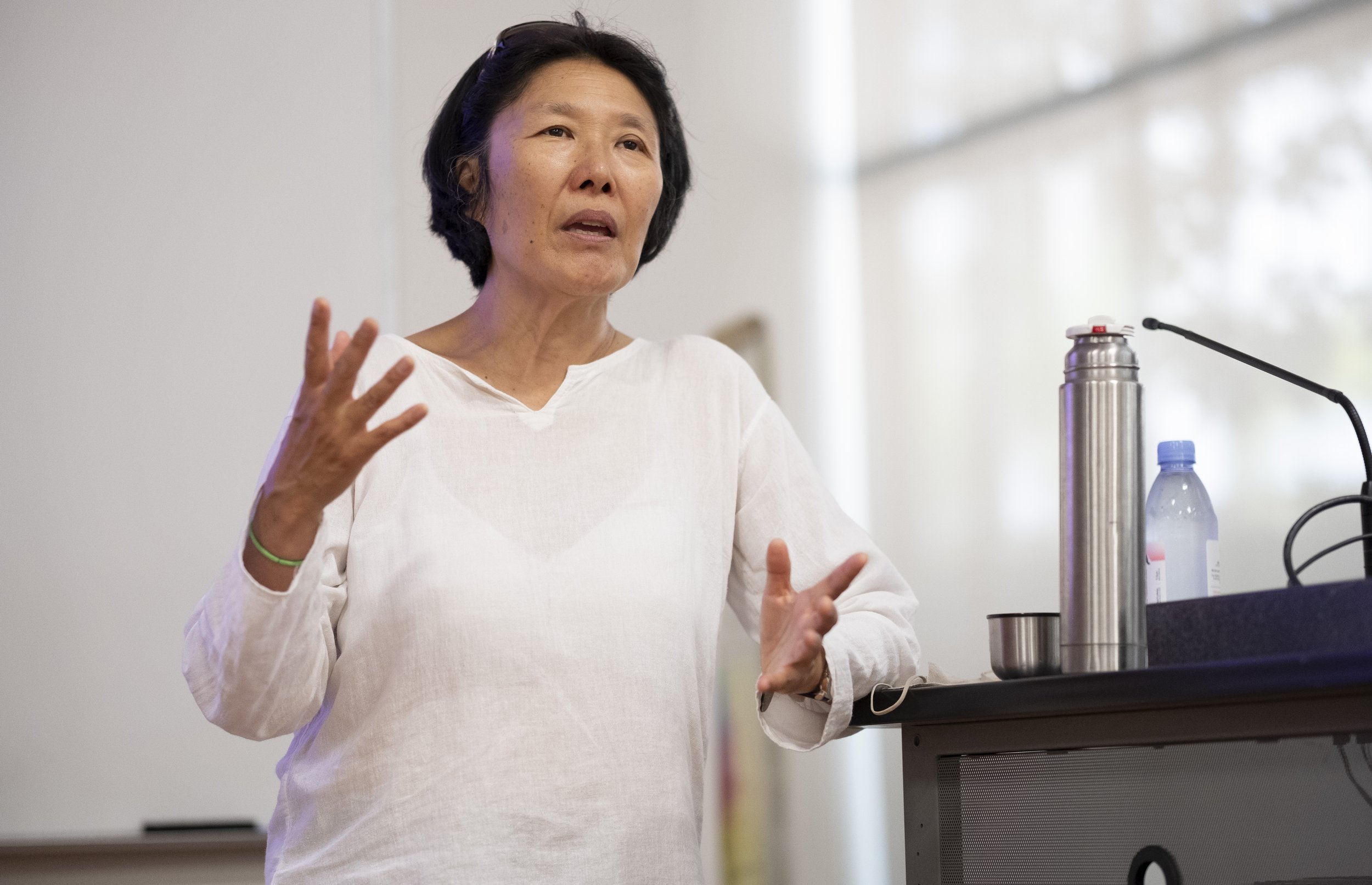  Documentary filmmaker Ann Ann Kaneko answers audience questions in the Humanities & Social Science building at Santa Monica College after screening her film, “Manzanar, Diverted: When Water Becomes Dust” to faculty and students. Thurs. Sept. 14, 202