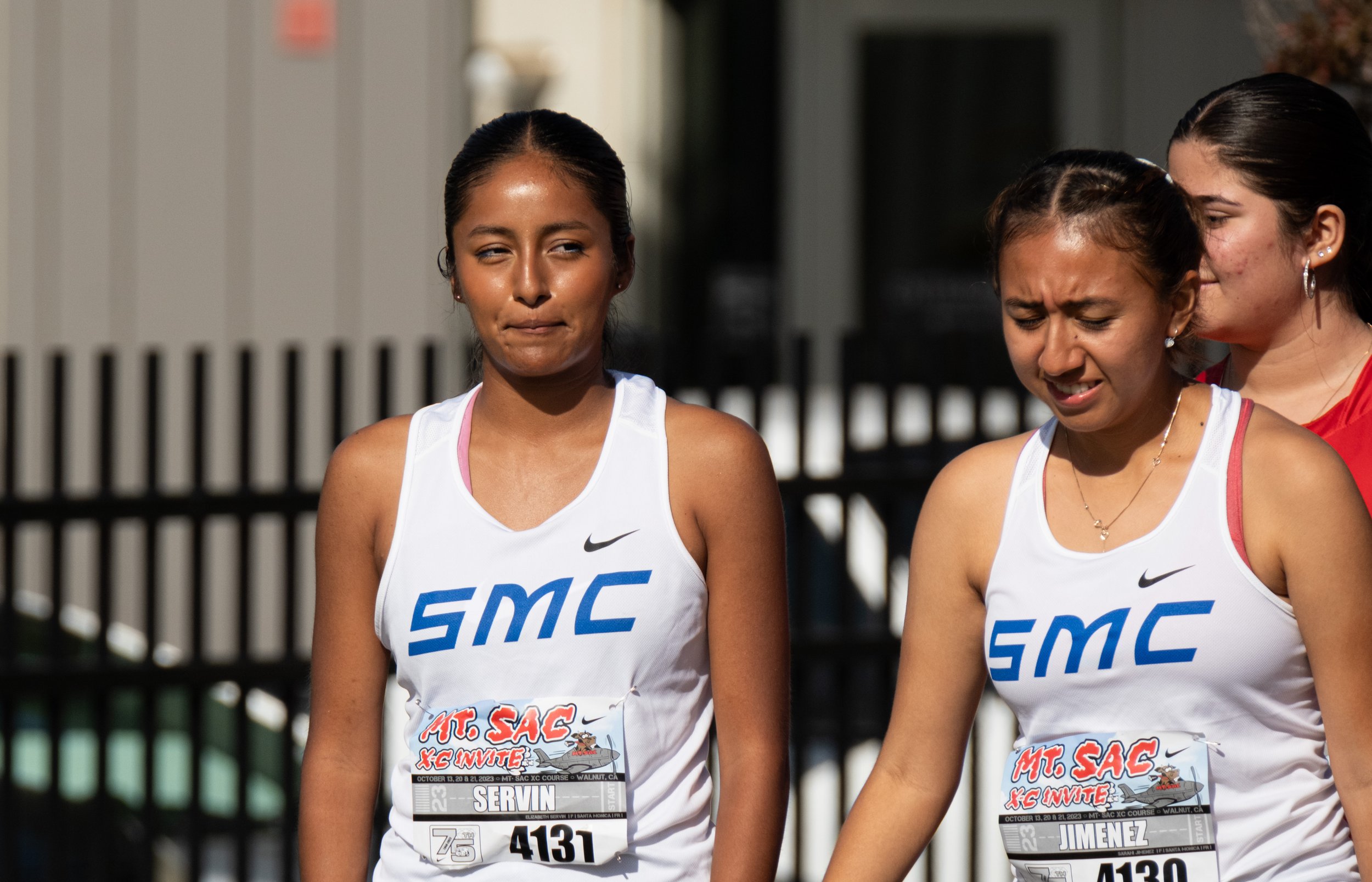  Lisa Servin(L) and Sarahi Jimenez(R) before the start of their race during the MT. SAC Cross Country Invitational on Friday, Oct 13 at MT. SAC in Walnut, Calif. (Danilo Perez | The Corsair) 