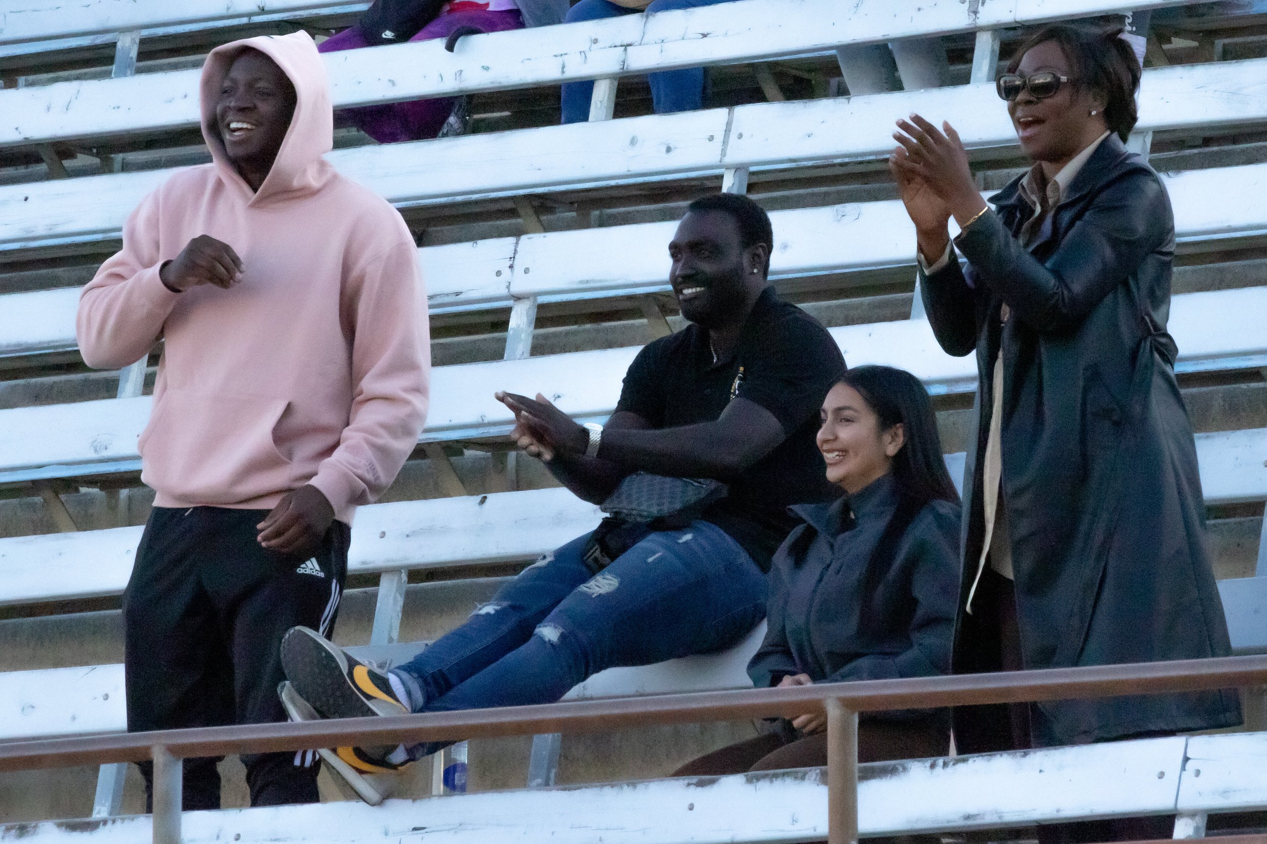  Santa Monica Corsairs' forward Philip Hephzibah had strong support in the stands  during the men's soccer match against the Los Angeles Mission College Eagles on Friday, Oct. 13, 2023 at Corsair Field in Santa Monica, Calif. Los Angeles. (From left 