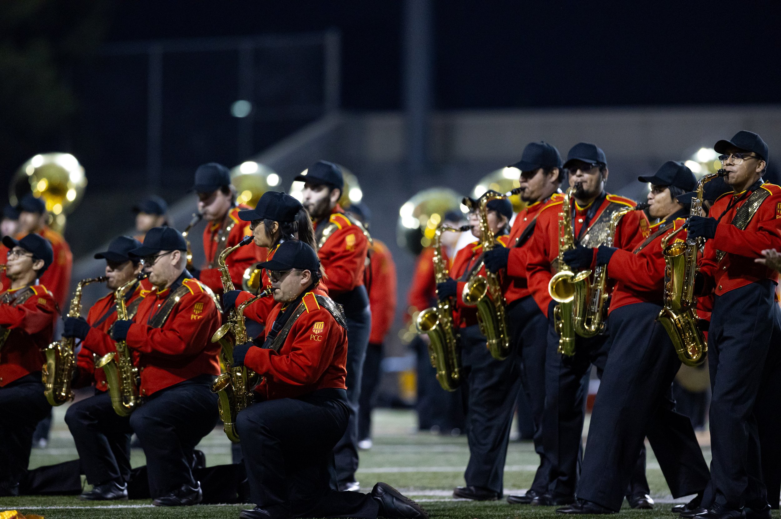  Paadena City College(PCC) marching band saxaphone section performing in the half-time show at Robinson Stadium in PCC campus on Saturday, Oct. 14 Walnut, Calif. (Danilo Perez | The Corsair) 