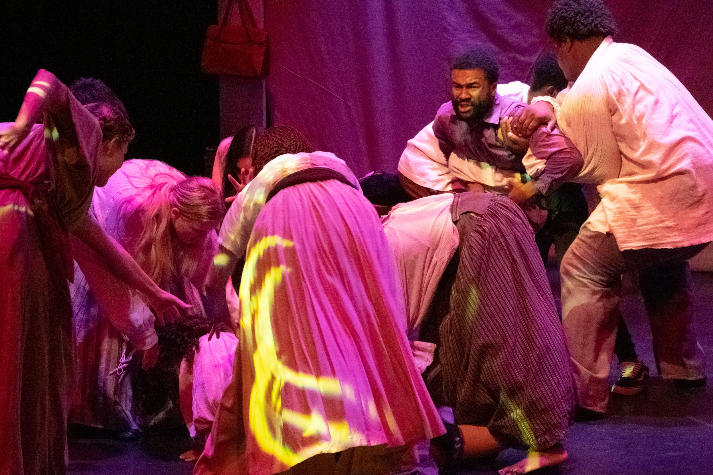  The cast performs a dance which becomes Grady's nightmare during the play "By The River Rivanna," performed on Tuesday Oct. 17th, 2023 in Santa Monica, Calif. at the Santa Monica Colllege Studio Stage. Earl Williams can be seen on the right being he