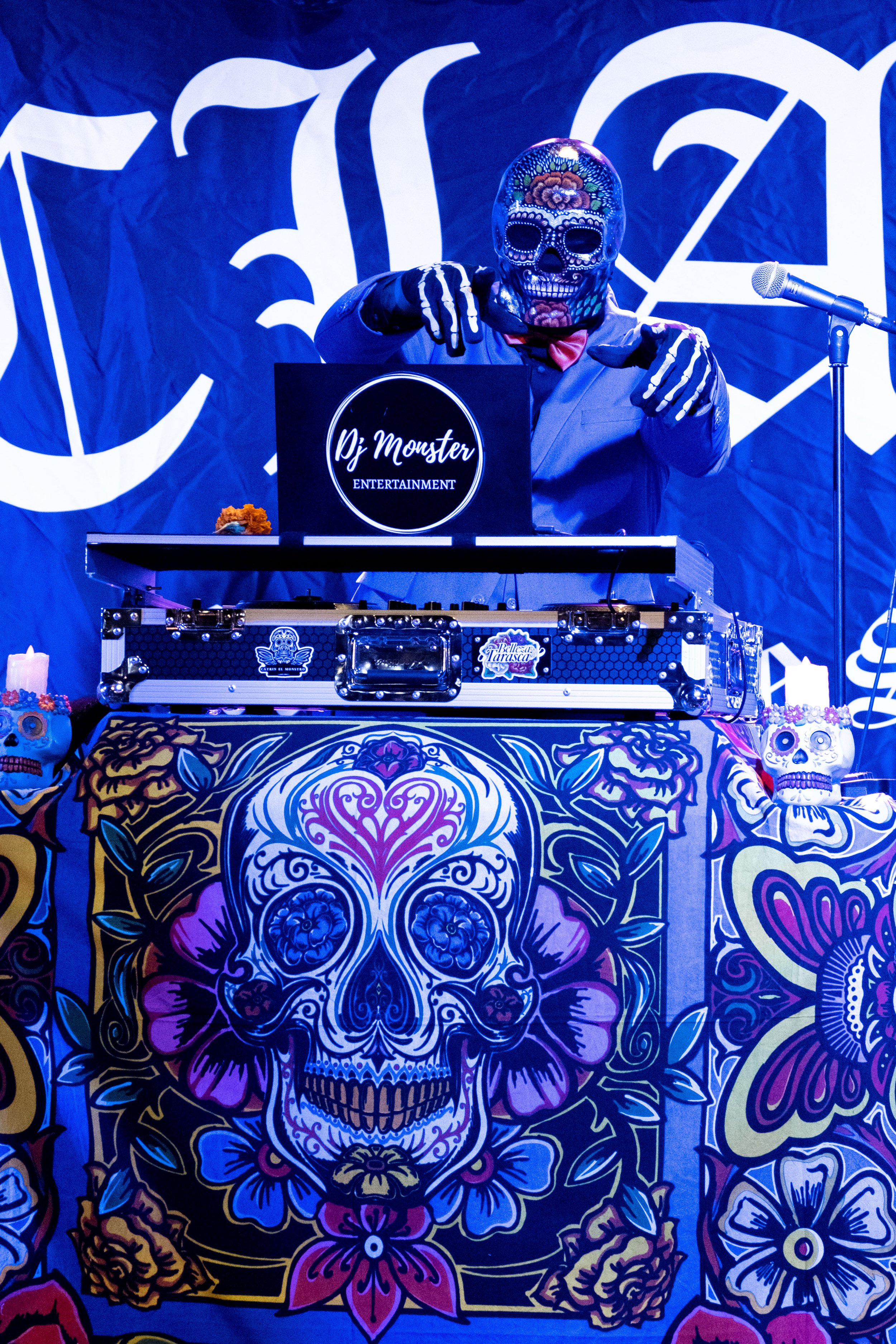  DJ Monster on the decks at the Viclasos Bike Show at El Velorio's 13th Day of the Dead Music & Arts Festival at La Plaza de la Raza, Los Angeles, Calif. on Saturday Oct. 14, 2023. (Akemi Rico | The Corsair) 