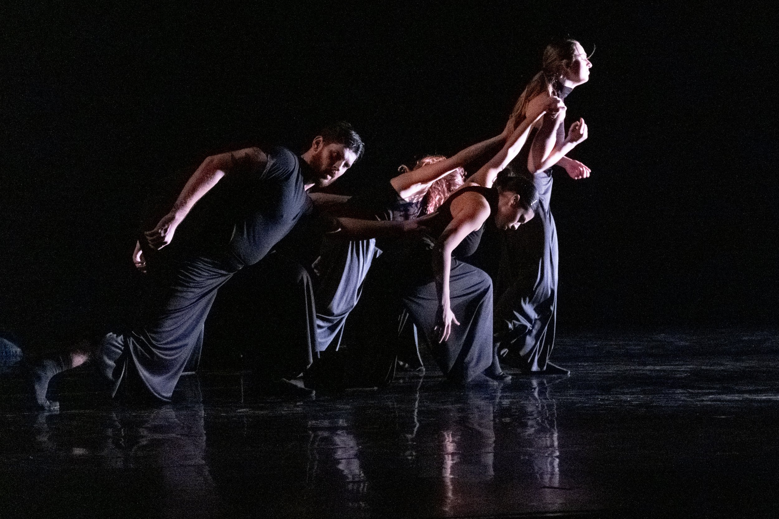  (From L to R) Dancers Michael Hamilton, Kate Chandler, Erille Weiss and Marley Gazarants rehearse a piece choreographed by student choreophraher Simon Lathrop for the Santa Monica College Contemporary Dance Performance Synapse at BroadStage in Santa