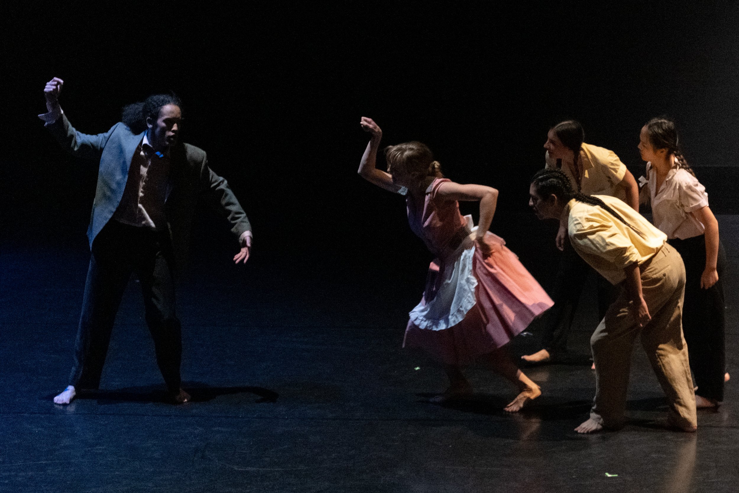  (From L to R) Dancers Hunter Ha, Monica Moe Mulvany, Abdiel Montes, Jade Lelievre and Annie Lee rehearse a piece choreographed by Derrick Paris for the Santa Monica College Contemporary Dance Performance Synapse at BroadStage in Santa Monica, Calif.