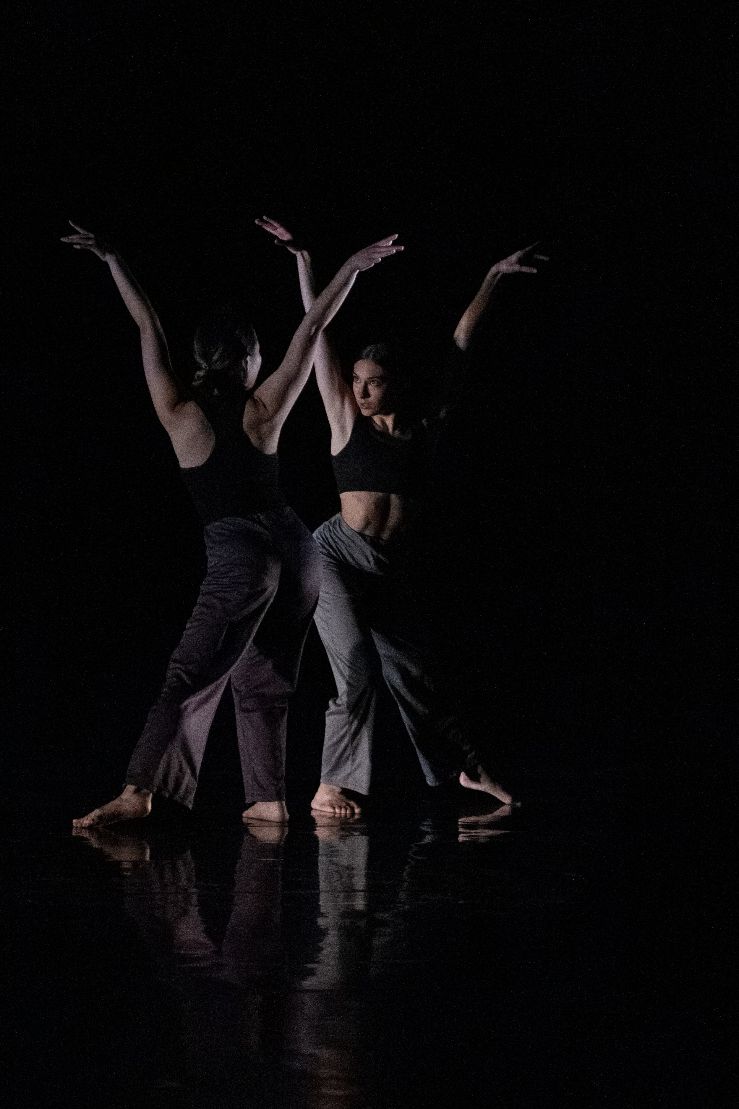  Dancers Annie Lee (L) and Jade Lelievre (R) rehearse a piece choreographed by Oxana Safranova for the Santa Monica College Contemporary Dance Performance Synapse at BroadStage in Santa Monica, Calif. on Wednesday, Nov. 1, 2023. (Akemi Rico | The Cor