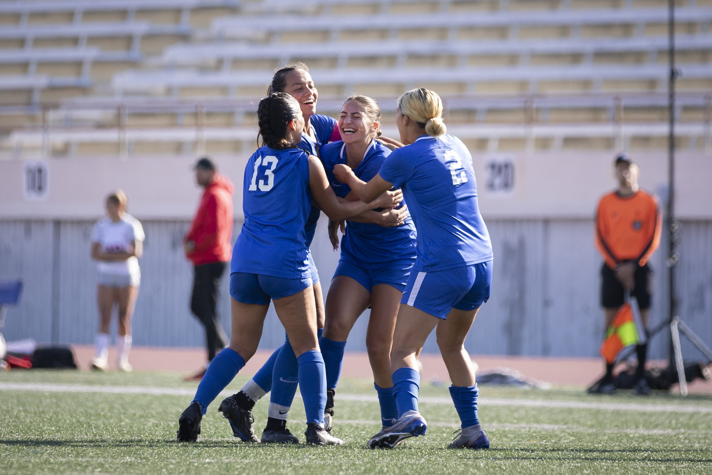  Santa Monica College Corsairs celebrate a goal during the second half of a home game against Bakersfield College Renegades in Santa Monica, Calif., on Friday, Oct. 27, 2023. The Corsairs won 4-1. (Caylo Seals | The Corsair) 