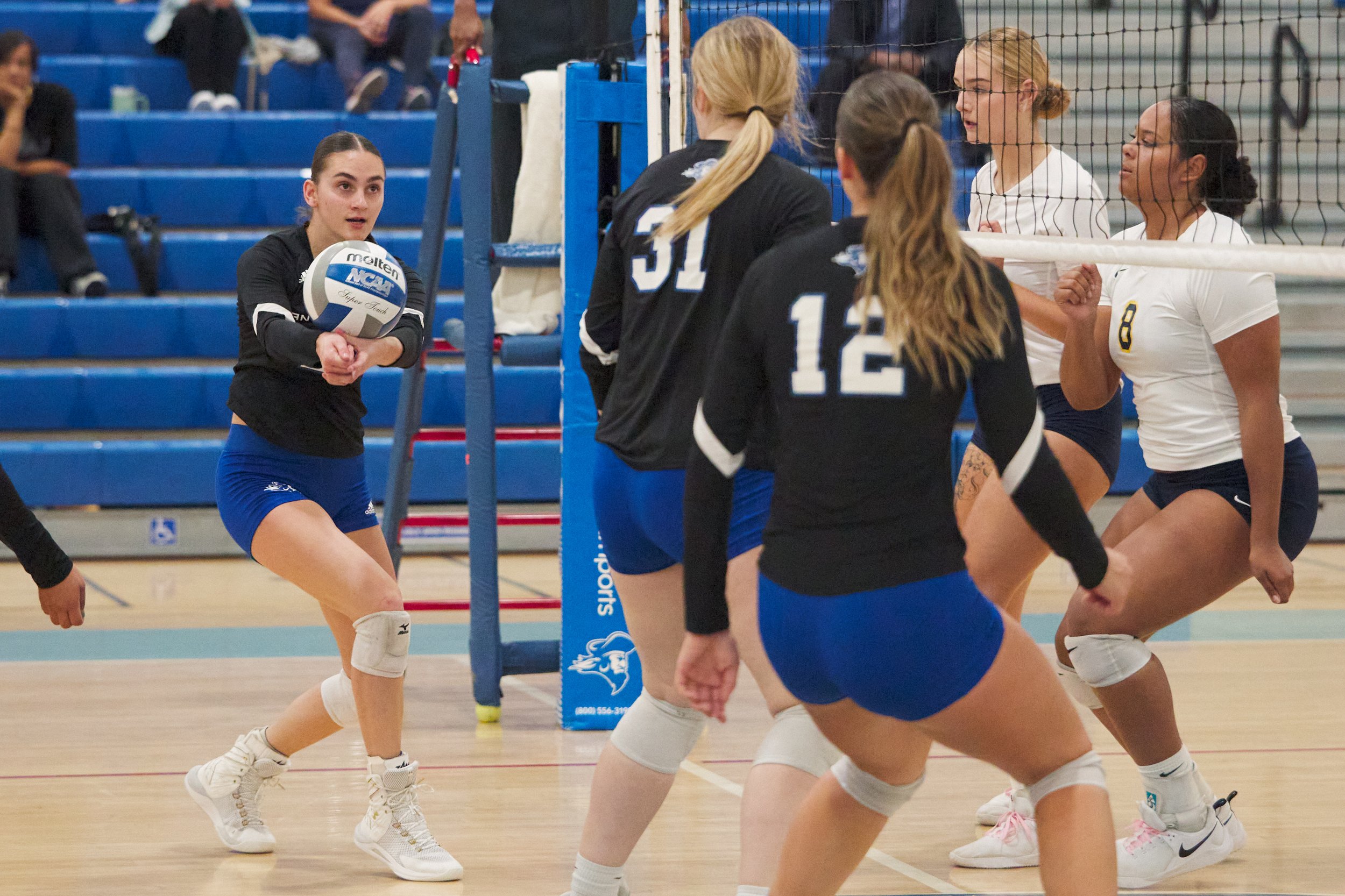  Santa Monica College Corsairs' outside hitter Prior Borick bumps the ball during the women's volleyball match against the College of the Canyons Cougars on Friday, Oct. 27, 2023, at Corsair Gym in Santa Monica, Calif. The Corsairs won 3-0. (Nicholas