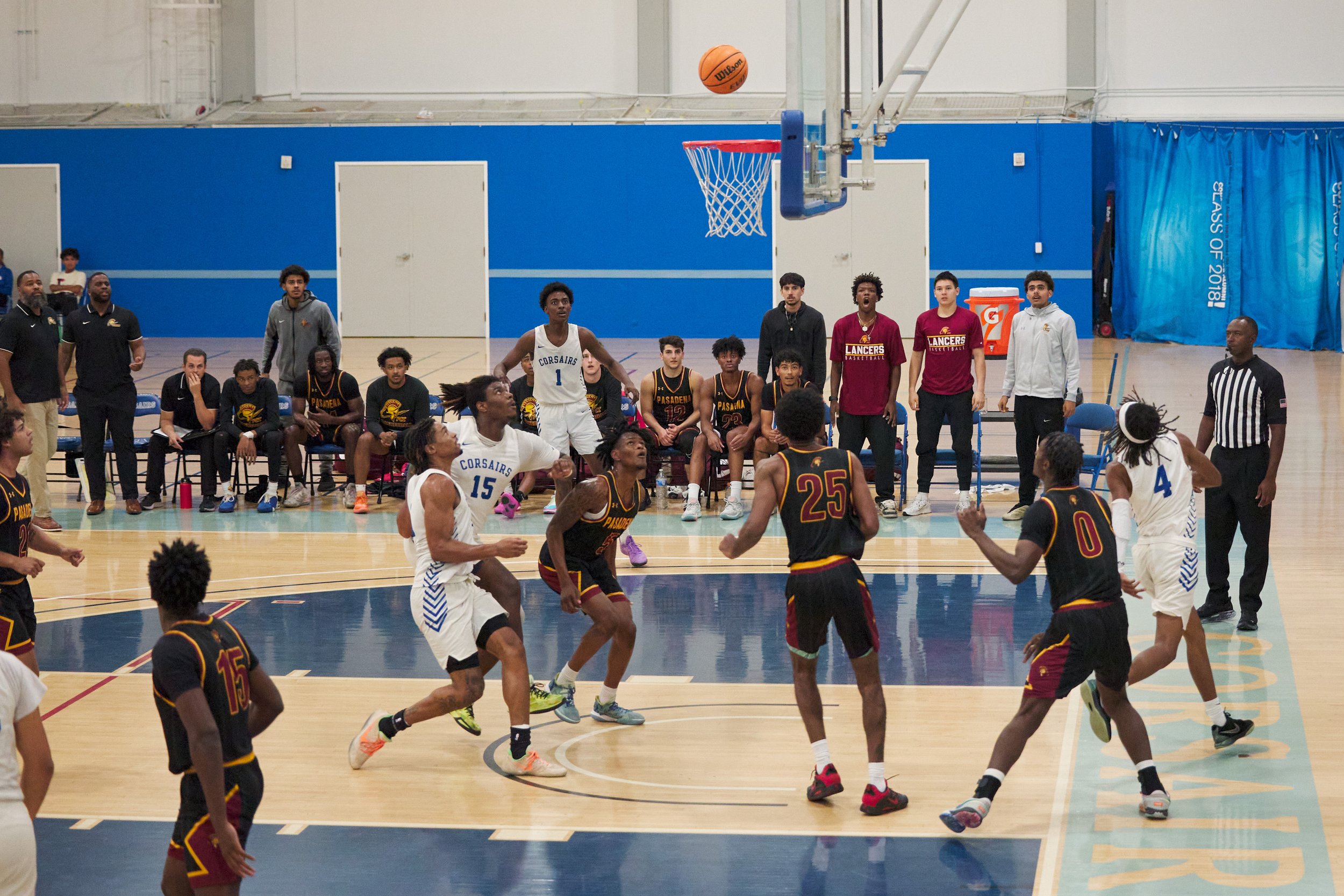  The men's basketball game between the Santa Monica College Corsairs and the Pasadena City College Lancers on Thursday, Nov. 2, 2023, at Corsair Gym in Santa Monica, Calif. The Corsairs won 77-73. (Nicholas McCall | The Corsair) 