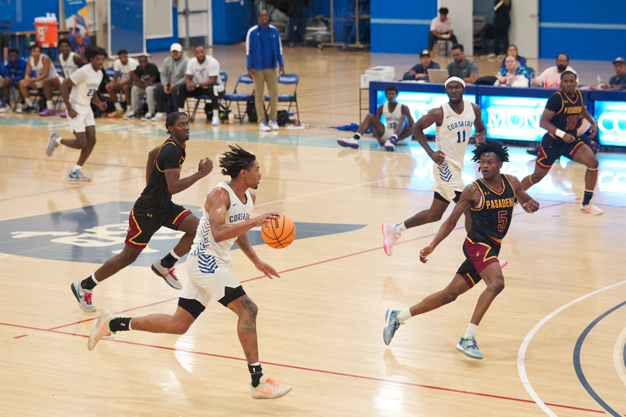  The men's basketball game between the Santa Monica College Corsairs and the Pasadena City College Lancers on Thursday, Nov. 2, 2023, at Corsair Gym in Santa Monica, Calif. The Corsairs won 77-73. (Nicholas McCall | The Corsair) 