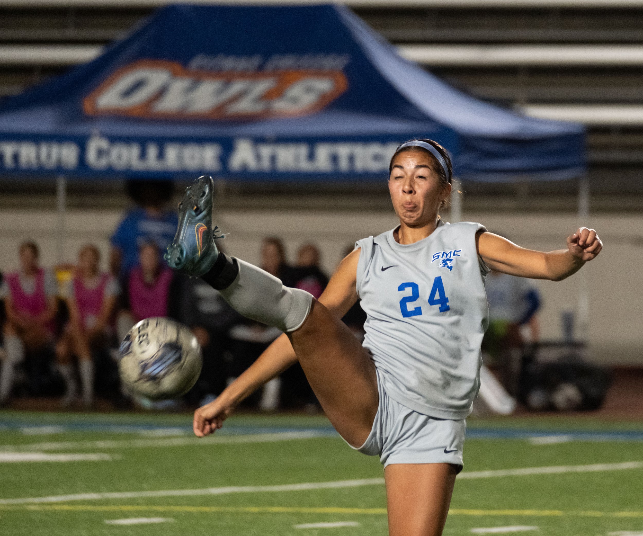  Santa Monica College Corsair wome's soccer center mid Andrea Ortiz(24)attempting to stop the ball during their match against the Citrus College Owls on Friday, Nov. 9 at the Citrus College Stadium in Azusa, Calif. (Danilo Perez | The Corsair) 