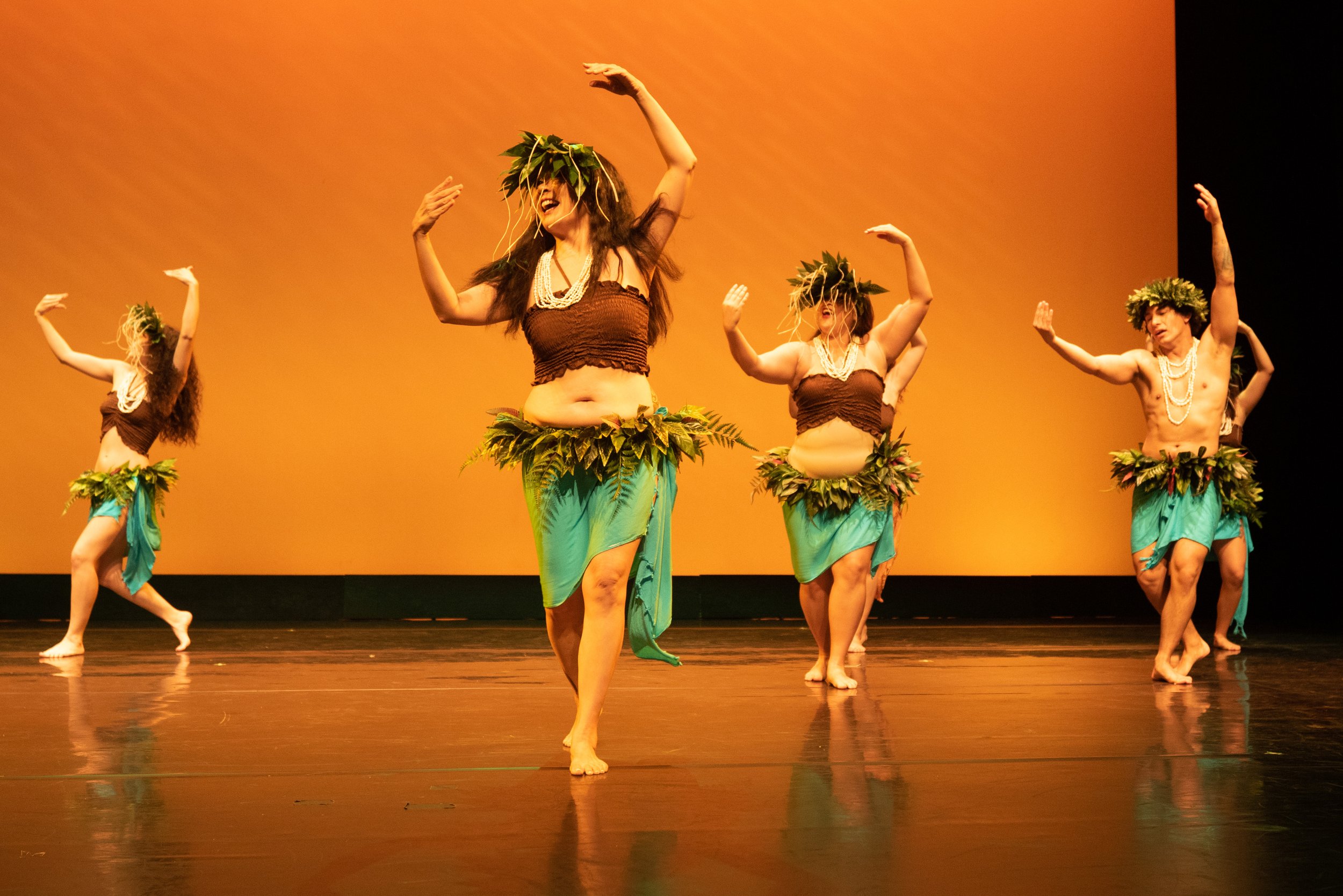  Santa Monica College students perform "Hōkūleʻa", a  Hawaiian/Tahitian choreography at the dress rehearsal for Global Motion on stage at BroadStage in Santa Monica, Calif. on Wednesday, Nov. 15, 2023. (Akemi Rico | The Corsair) 