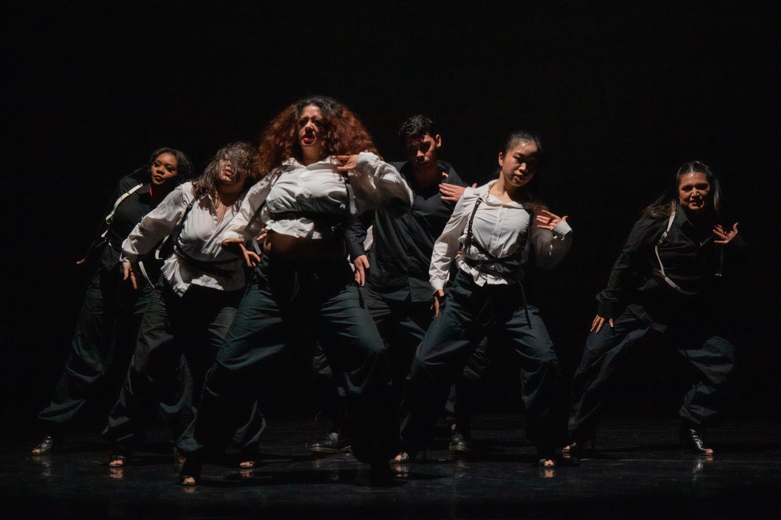  Santa Monica College students perform "Elegance Unleashed", a Heels dance style choreography from the USA at the dress rehearsal for Global Motion on stage at BroadStage in Santa Monica, Calif. on Wednesday, Nov. 15, 2023. (Akemi Rico | The Corsair)